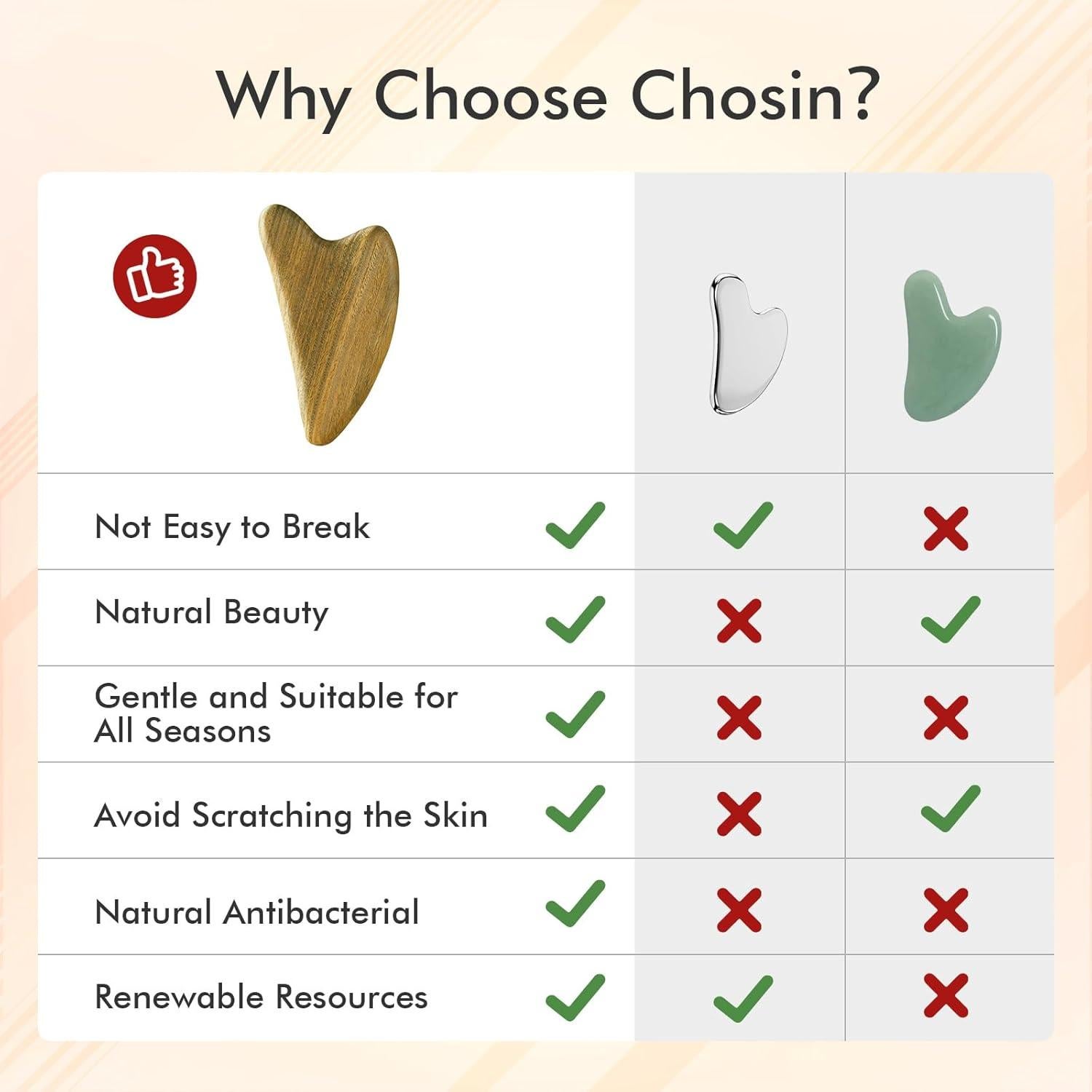 Herramienta Gua Sha de Sándalo CHOSIN para Masaje Facial