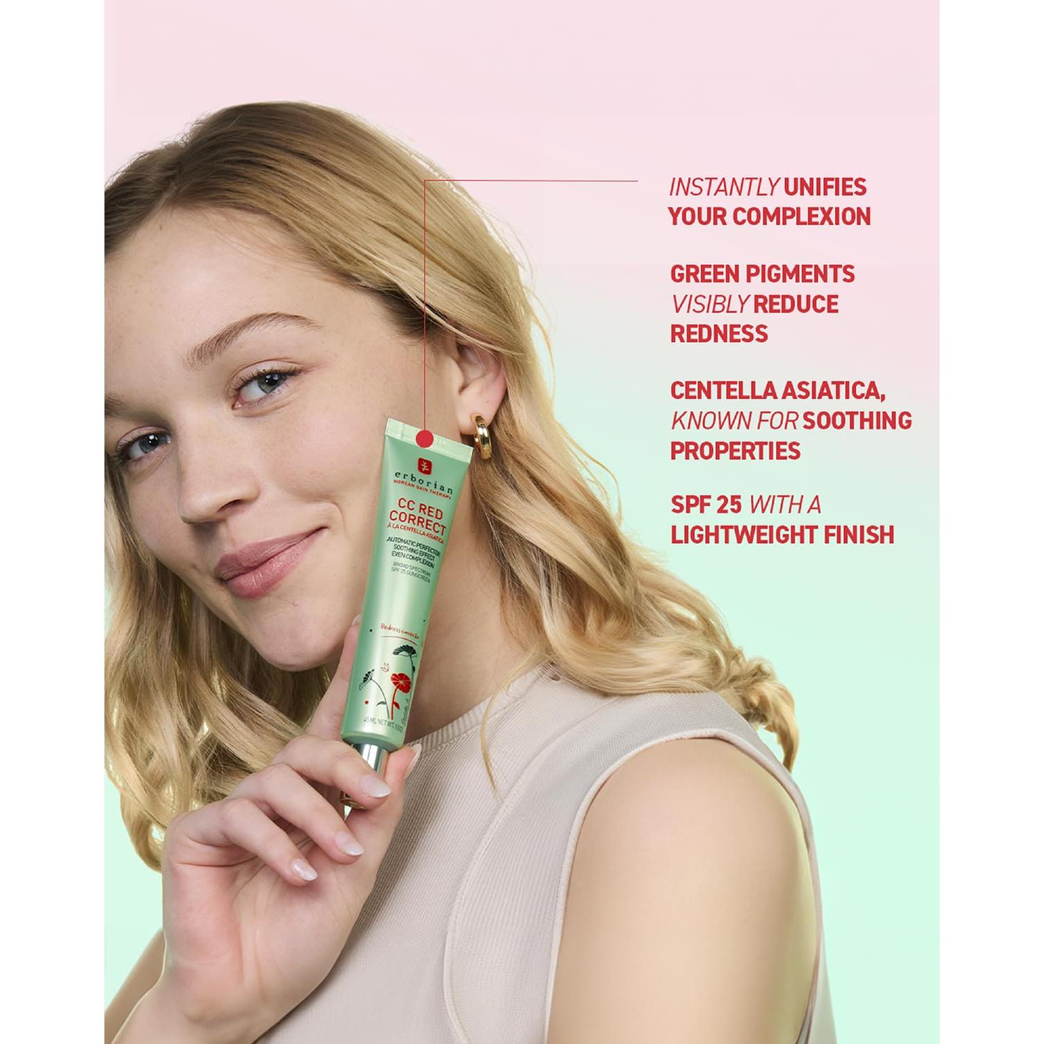 Erborian CC Red Corrector Verde 14g - Cuidado Piel Coreano SPF 25