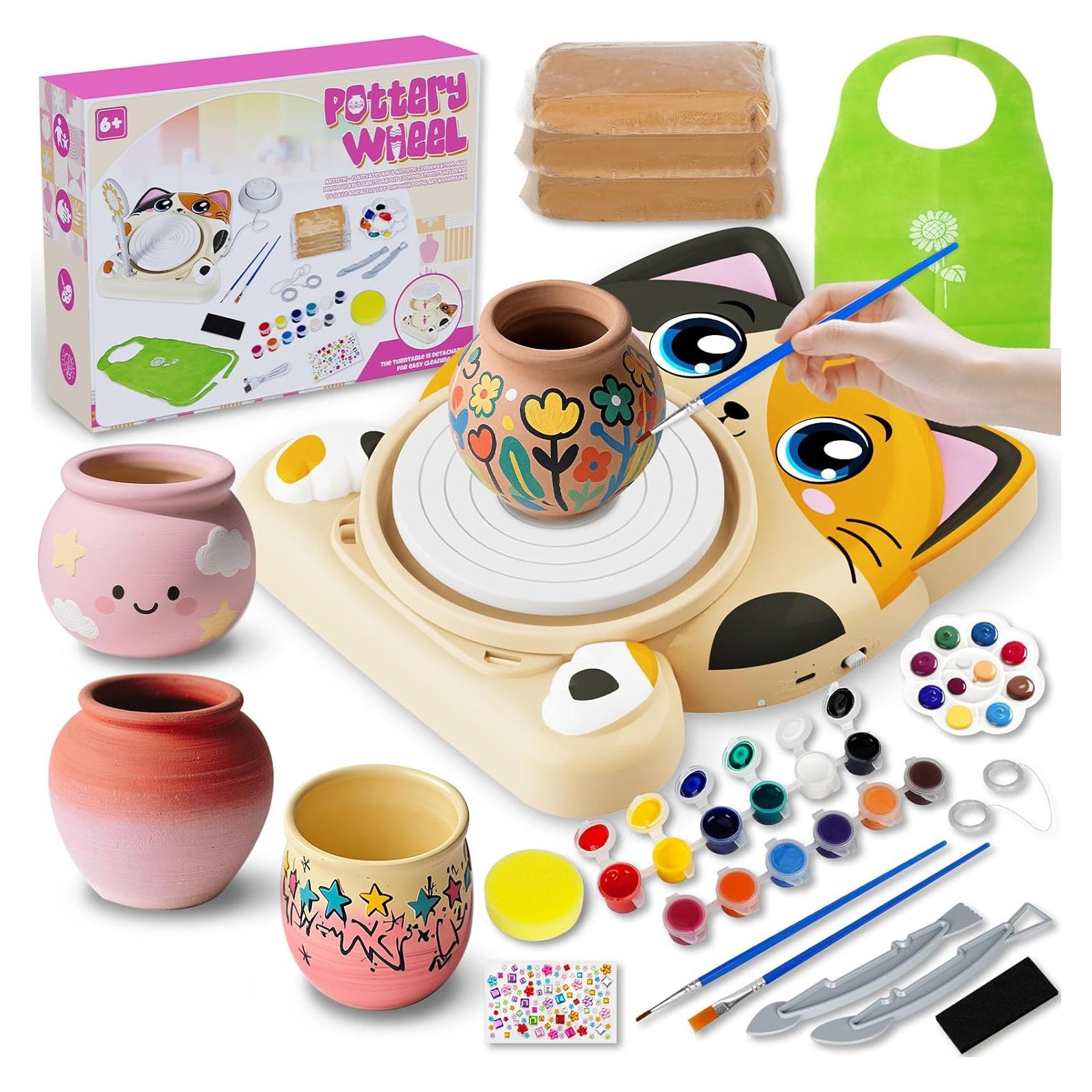 Rueda de Alfarería Insnug para Niños Gato con Kit de Pintura