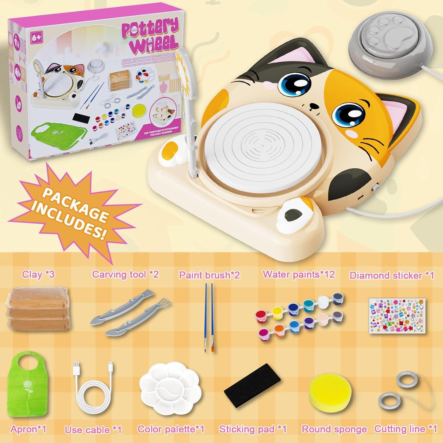 Rueda de Alfarería Insnug para Niños Gato con Kit de Pintura