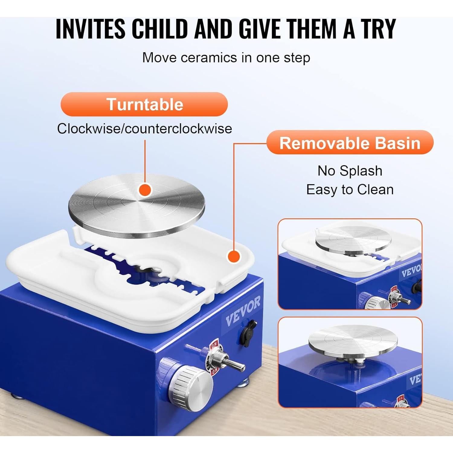 Rueda de Alfarería Mini VEVOR 30W para Niños 8-12 Años