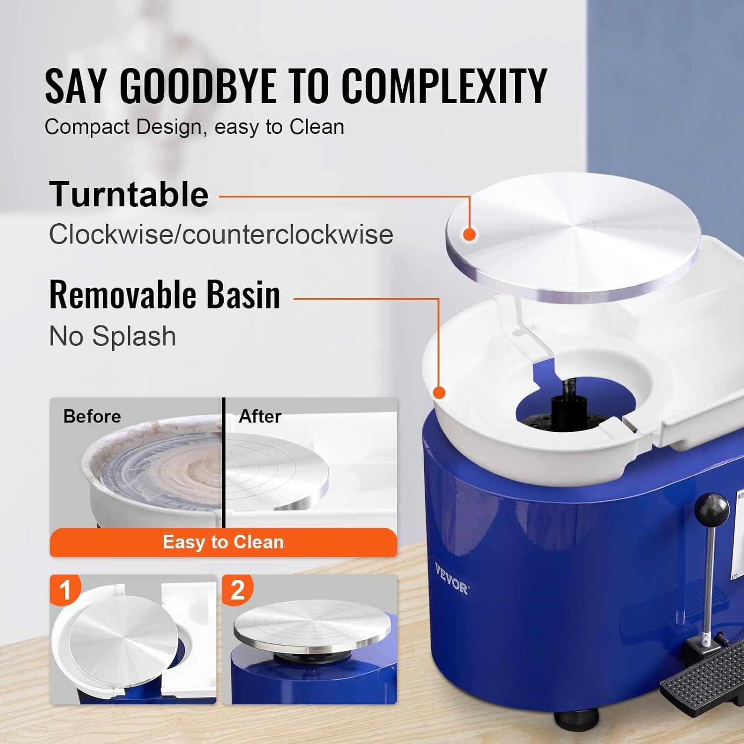 Rueda de Alfarería VEVOR 11" 350W con Pedal y Accesorios