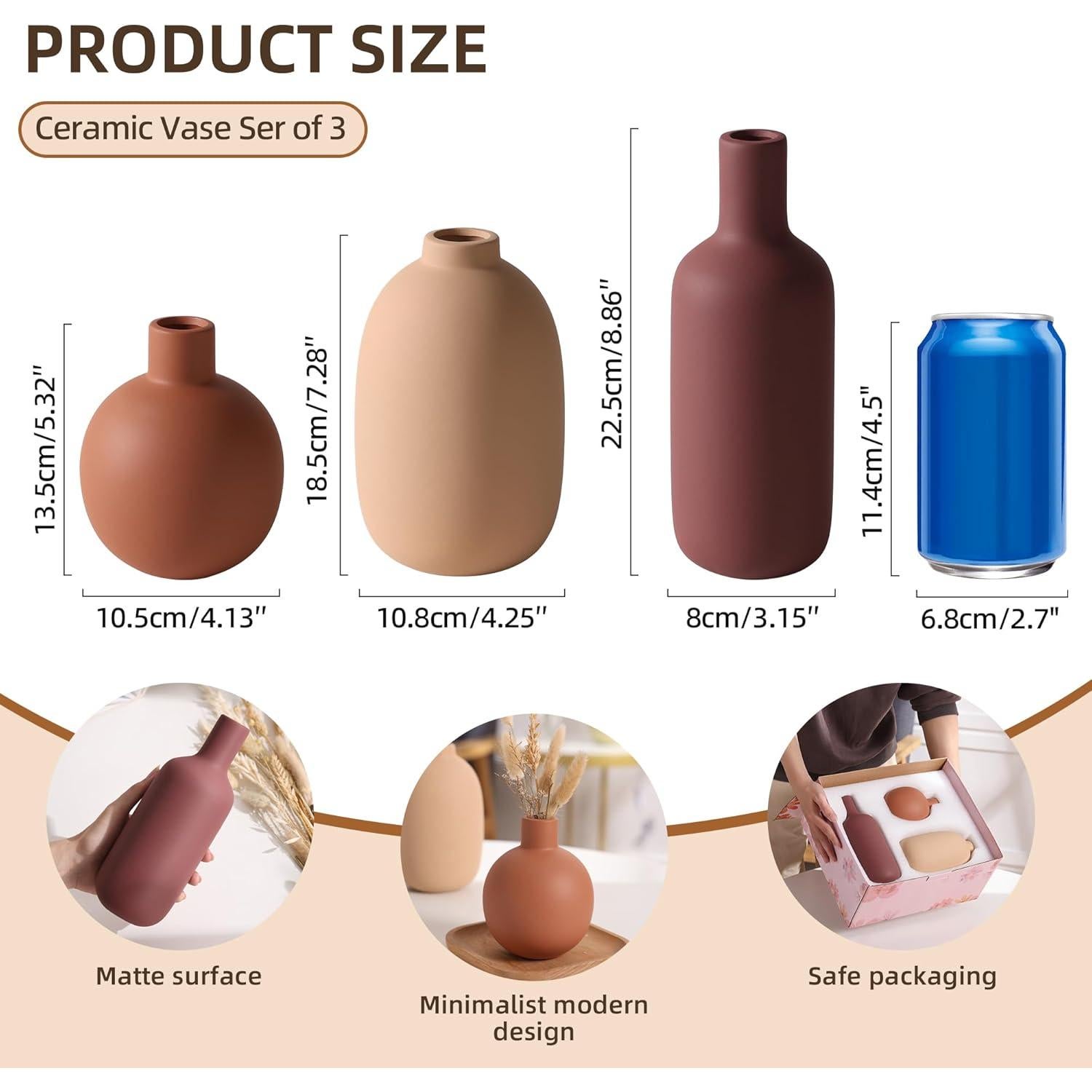 Conjunto de 3 Jarrones de Cerámica Smiletag Modernos 22.5cm