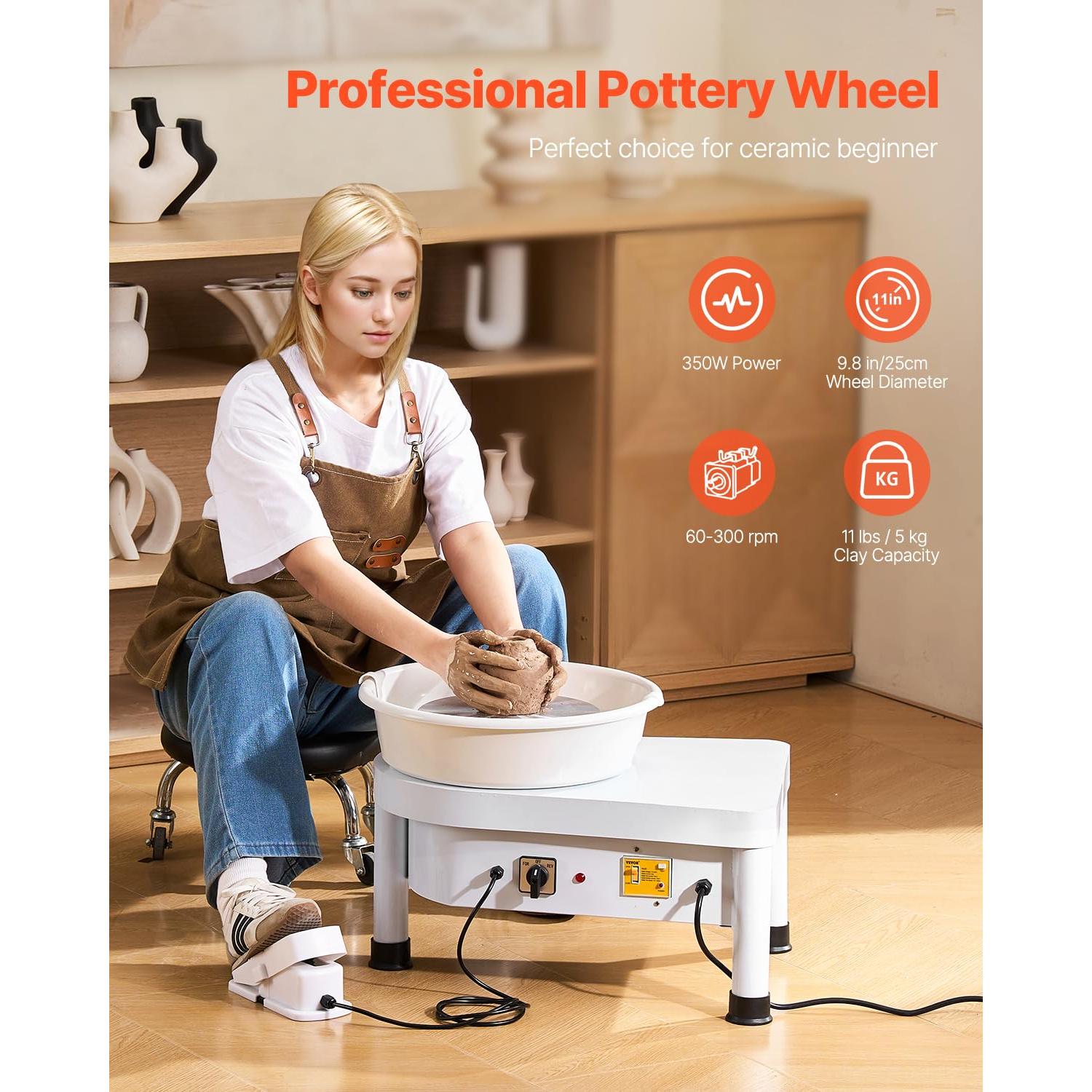 Rueda de Alfarería Vevor 25 cm 350W con Pedal y Cuenca Desmontable