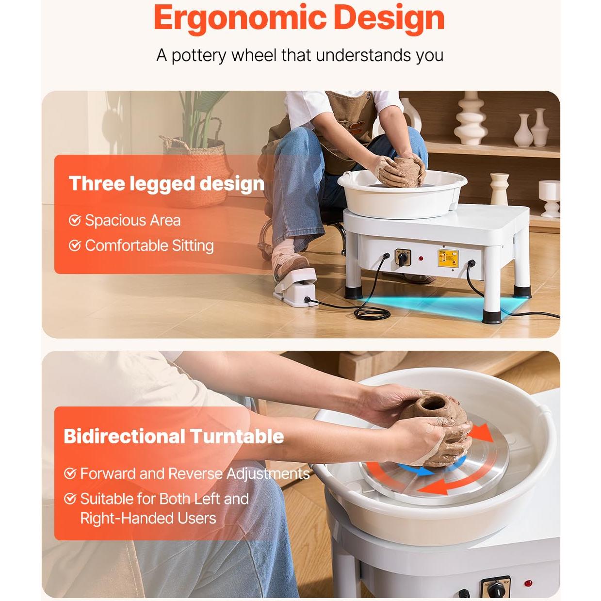 Rueda de Alfarería Vevor 25 cm 350W con Pedal y Cuenca Desmontable