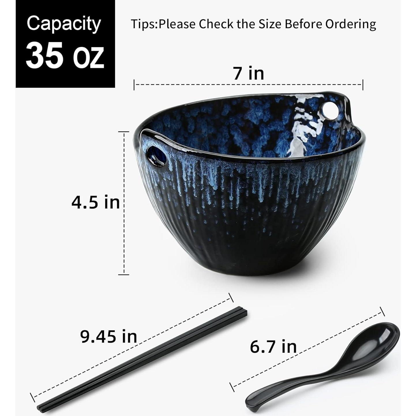 Juego de 2 Tazones de Ramen JH JIEMEI HOME Cerámica 17.78 cm