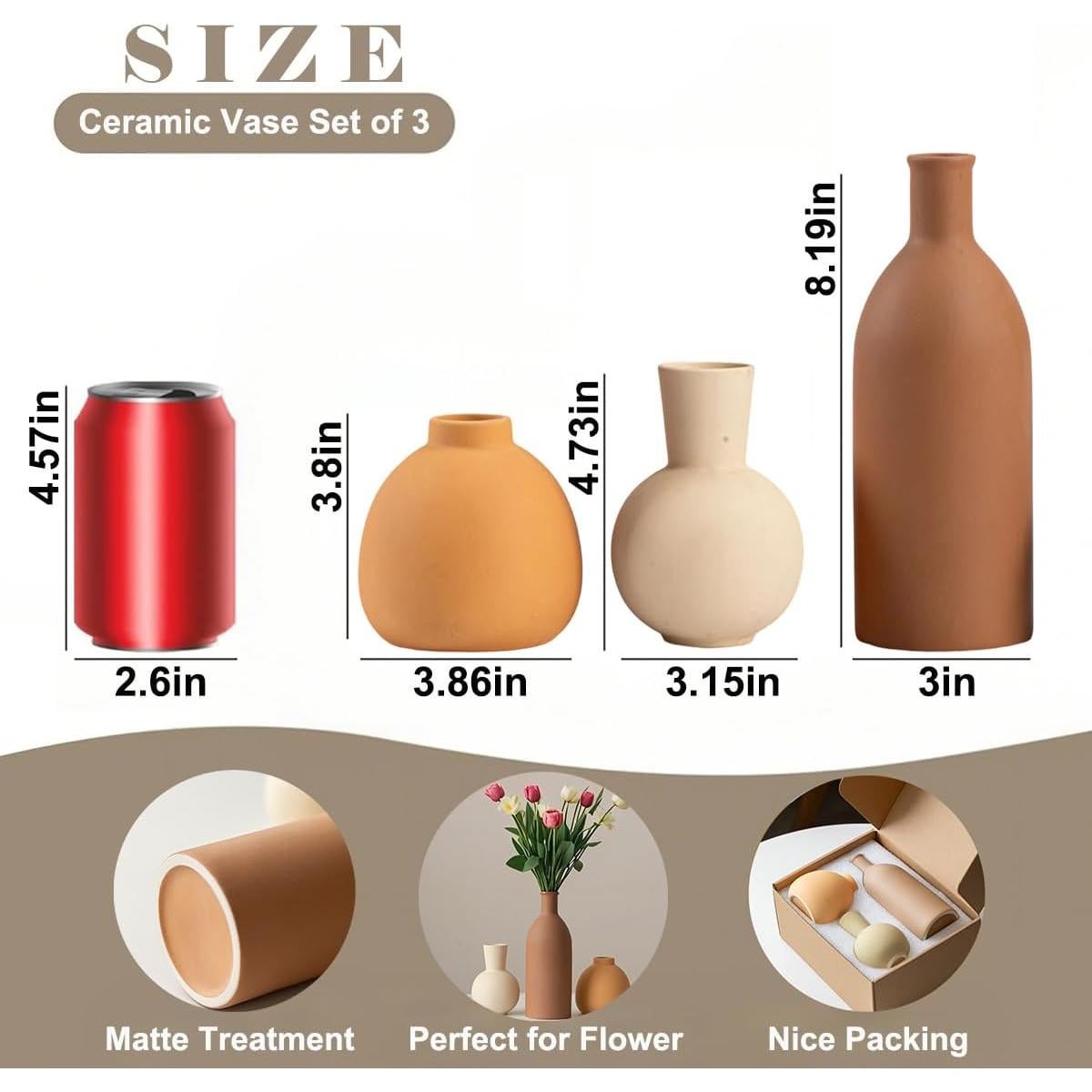 Juego de 3 Jarrones de Cerámica Vaurcesa Mate Modernos