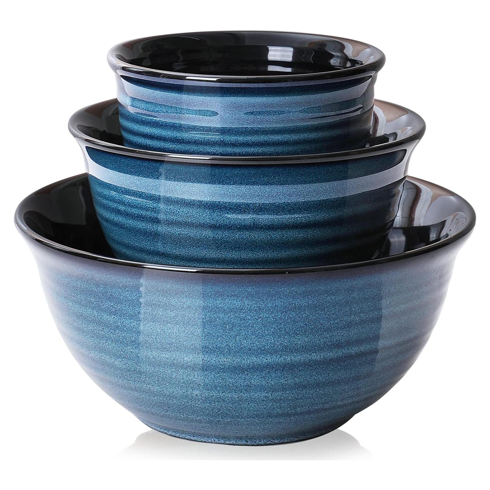 Juego de Cuencos de Mezcla Cerámica Hasense 3 Piezas Azul