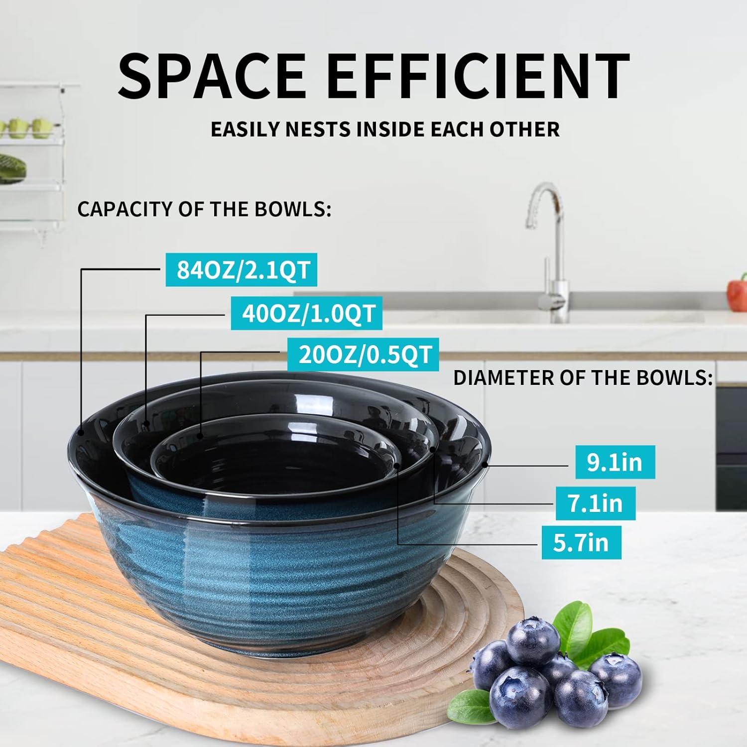 Juego de Cuencos de Mezcla Cerámica Hasense 3 Piezas Azul