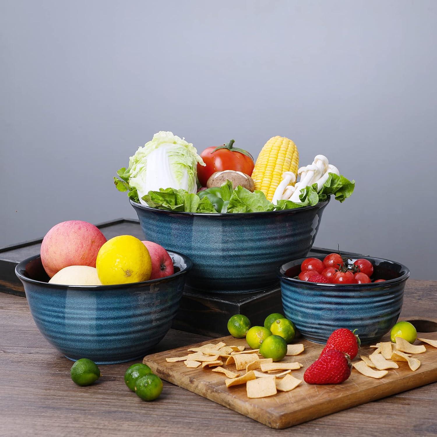 Juego de Cuencos de Mezcla Cerámica Hasense 3 Piezas Azul