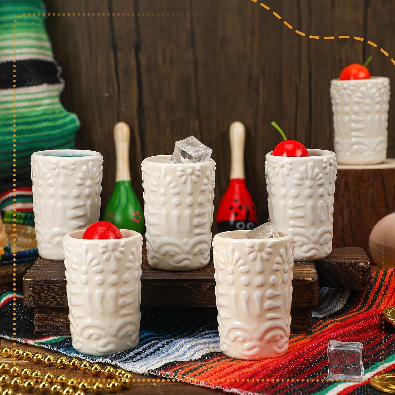 Juego de 6 Vasos de Tequila Roshtia Cerámica 2 oz Blanco