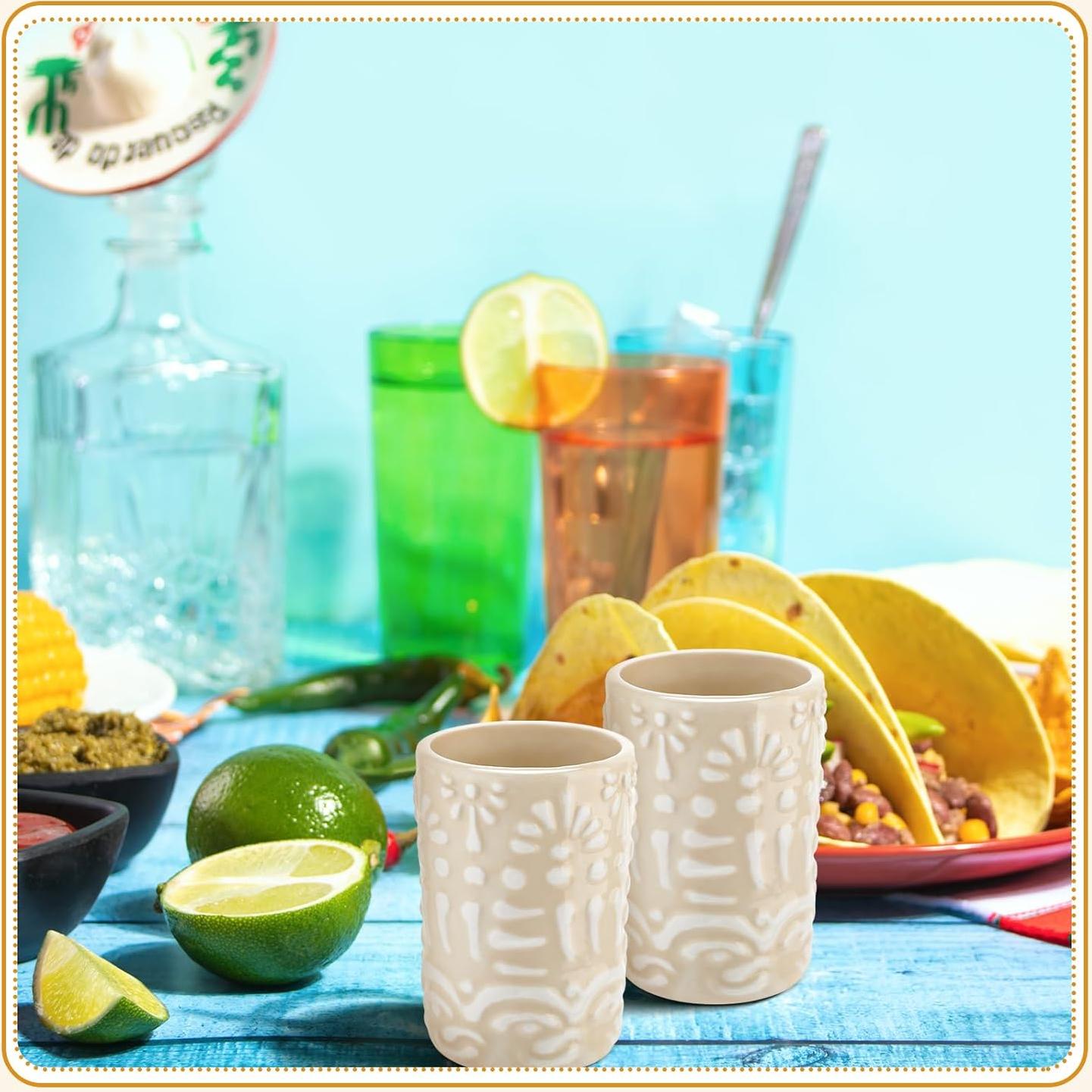 Juego de 6 Vasos de Tequila Roshtia Cerámica 2 oz Blanco