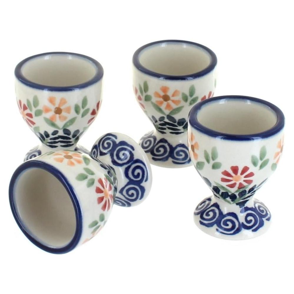 Juego de 4 Tazas para Huevos Cerámica Polaca Jardín Bouquet
