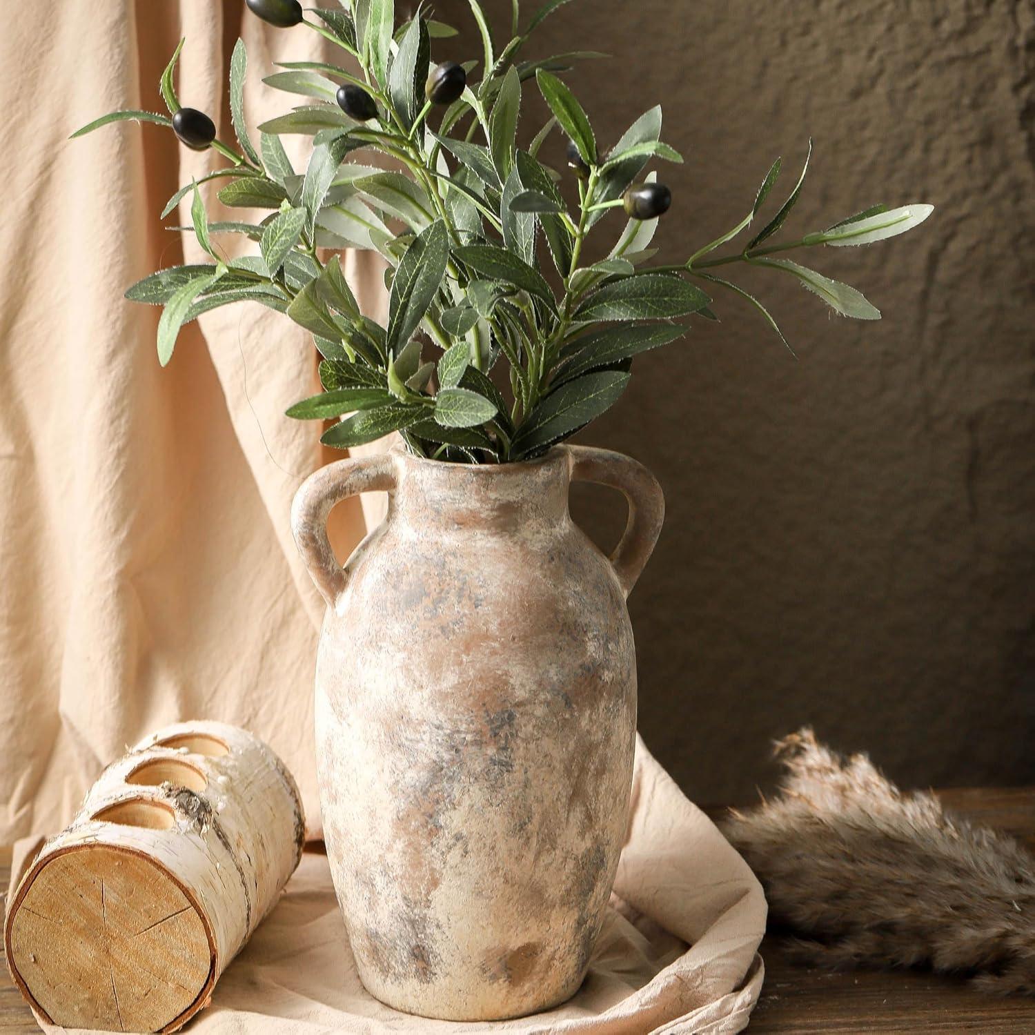 Jarrón Rústico de Cerámica Lyeec 24.4 cm con 2 Asas