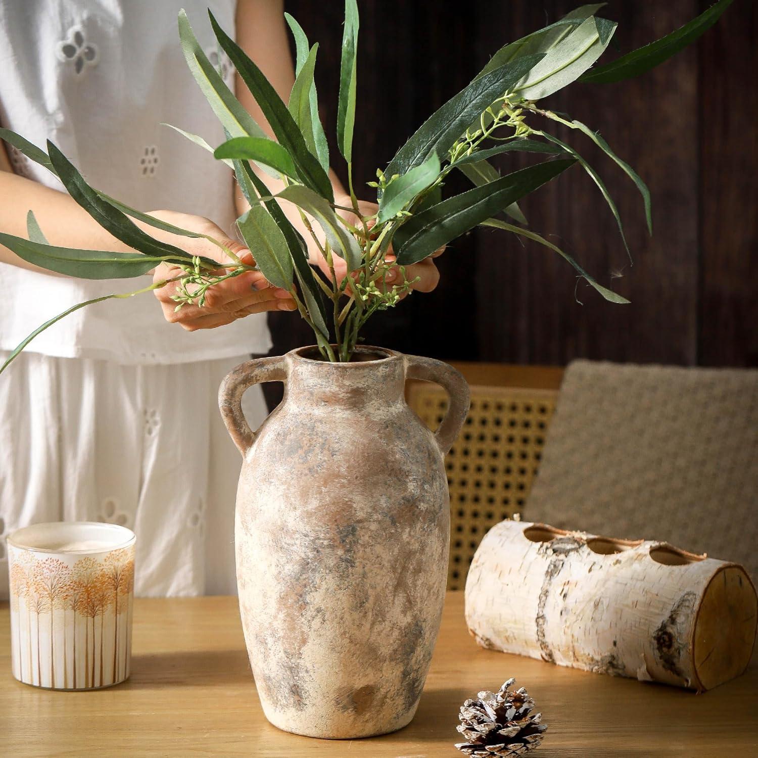 Jarrón Rústico de Cerámica Lyeec 24.4 cm con 2 Asas