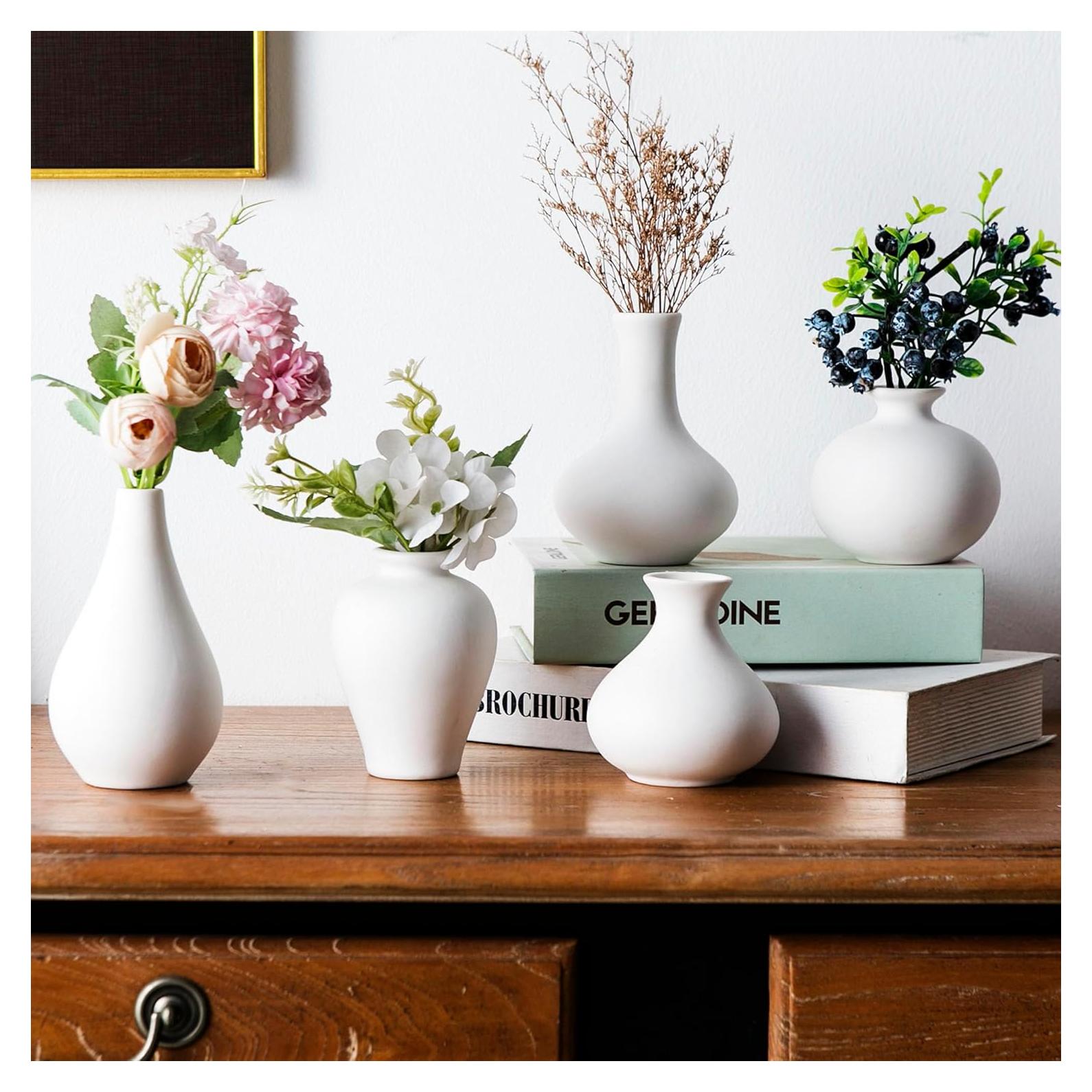 Juego de 5 Jarrones de Cerámica Blanca Sowlvenco Decoración