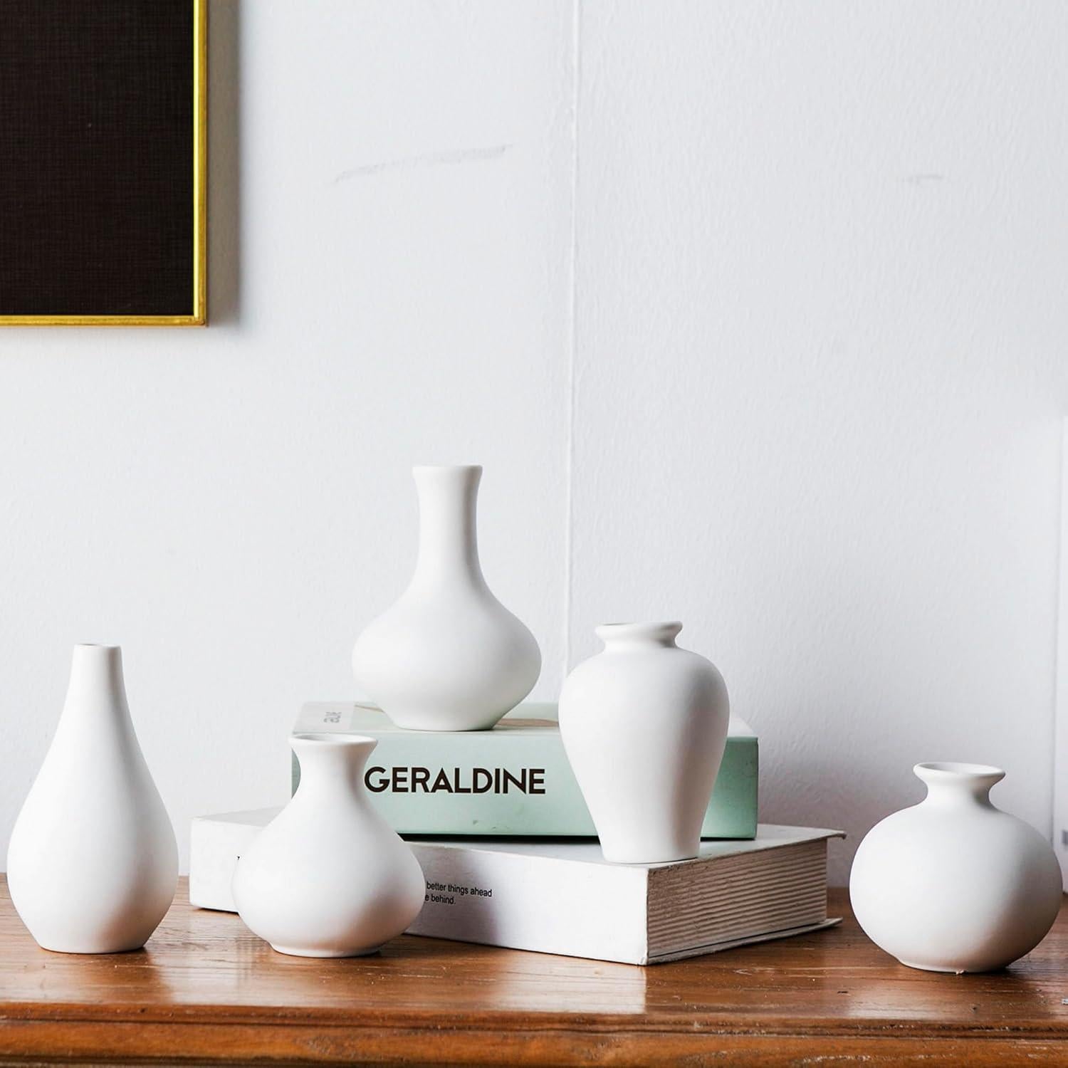 Juego de 5 Jarrones de Cerámica Blanca Sowlvenco Decoración