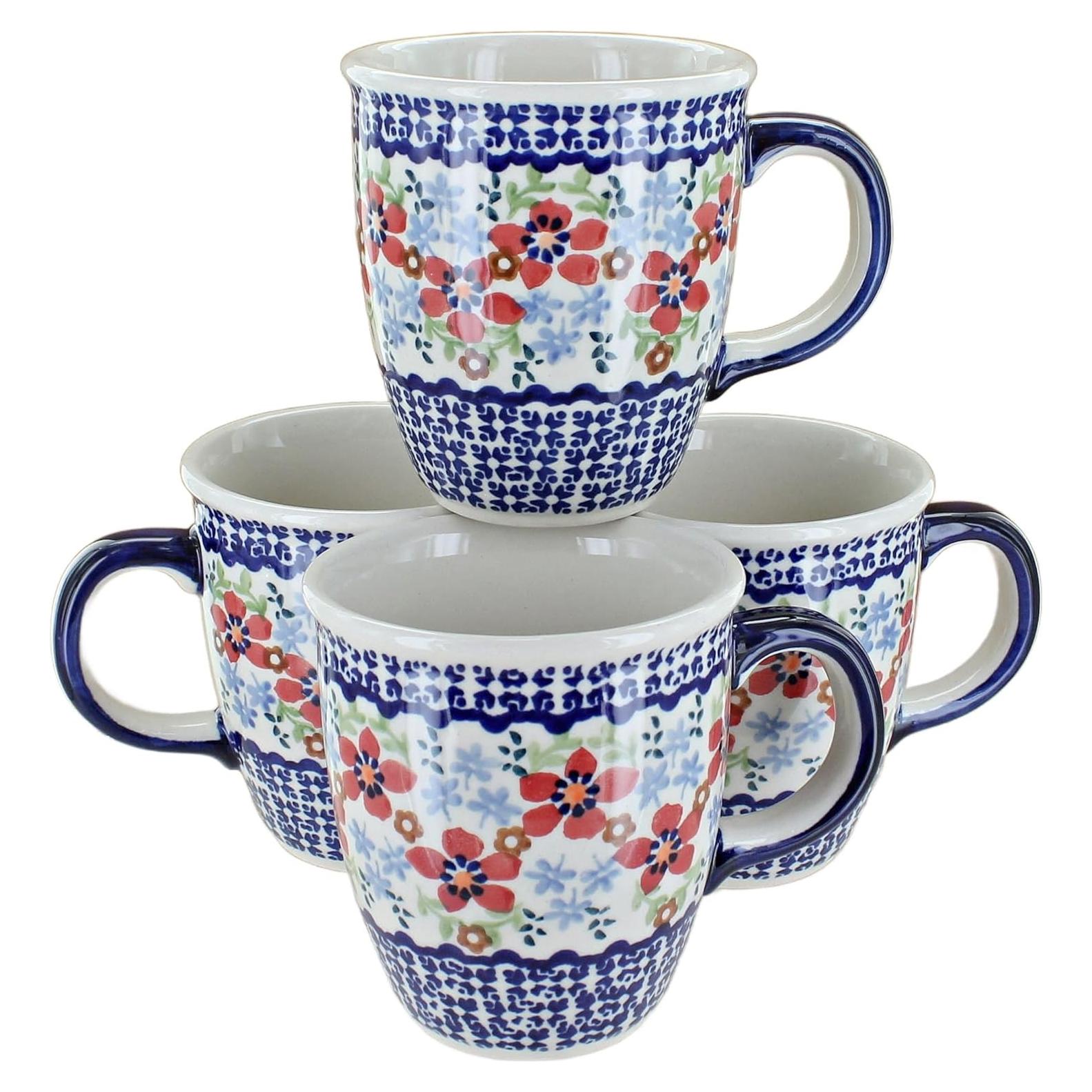 Juego de Tazas de Cerámica Floral Blue Rose 4 Piezas