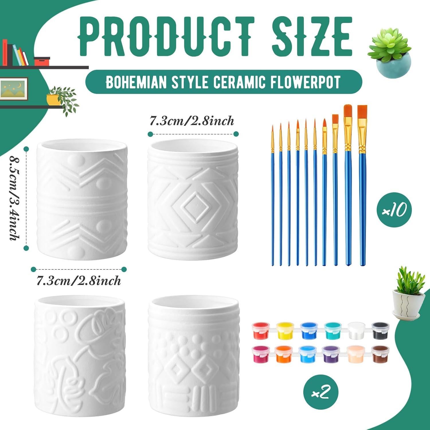 Kit de Pintura de Macetero DIY SiliFine - 8 Macetas Cerámicas