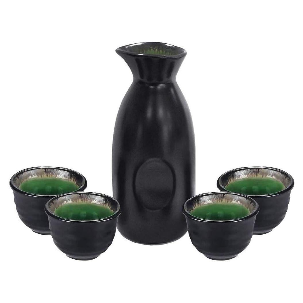 Juego de Sake Negro Artesanos Antiguos 5 Piezas Cerámica