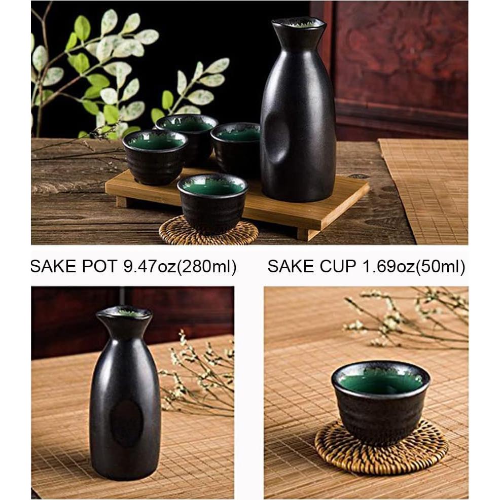 Juego de Sake Negro Artesanos Antiguos 5 Piezas Cerámica