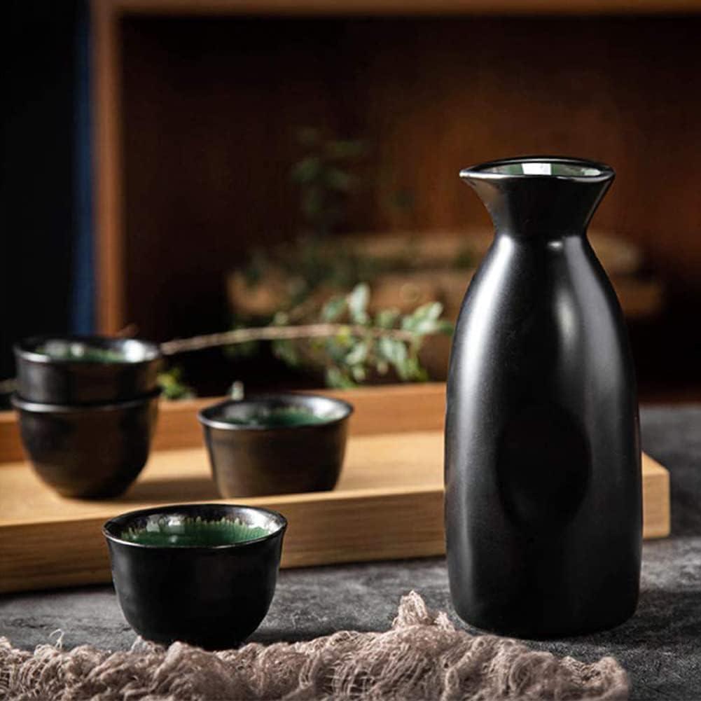 Juego de Sake Negro Artesanos Antiguos 5 Piezas Cerámica