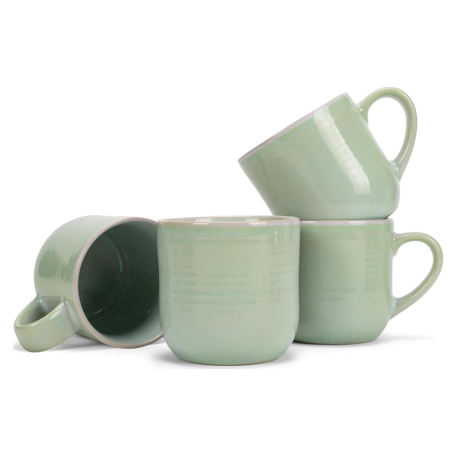 Elanze Designs Glossy Reactive Glaze Large 17 Fluid Ounce Everyday Kitchen Food Grade Ceramic Stoneware Coffee Mug Cup with Comfort Curved Handles, Set of 4, Seafoam Mint Green