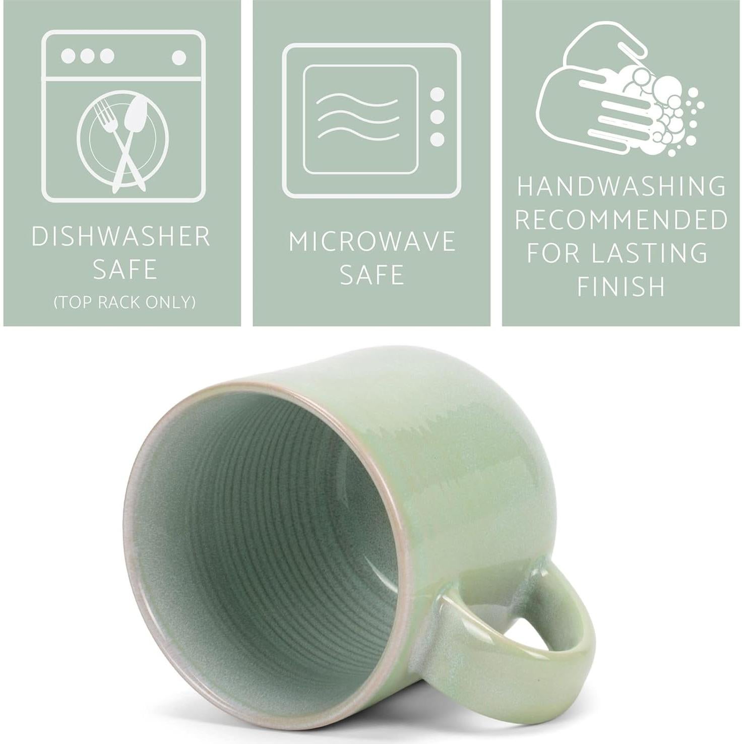 Elanze Designs Glossy Reactive Glaze Large 17 Fluid Ounce Everyday Kitchen Food Grade Ceramic Stoneware Coffee Mug Cup with Comfort Curved Handles, Set of 4, Seafoam Mint Green