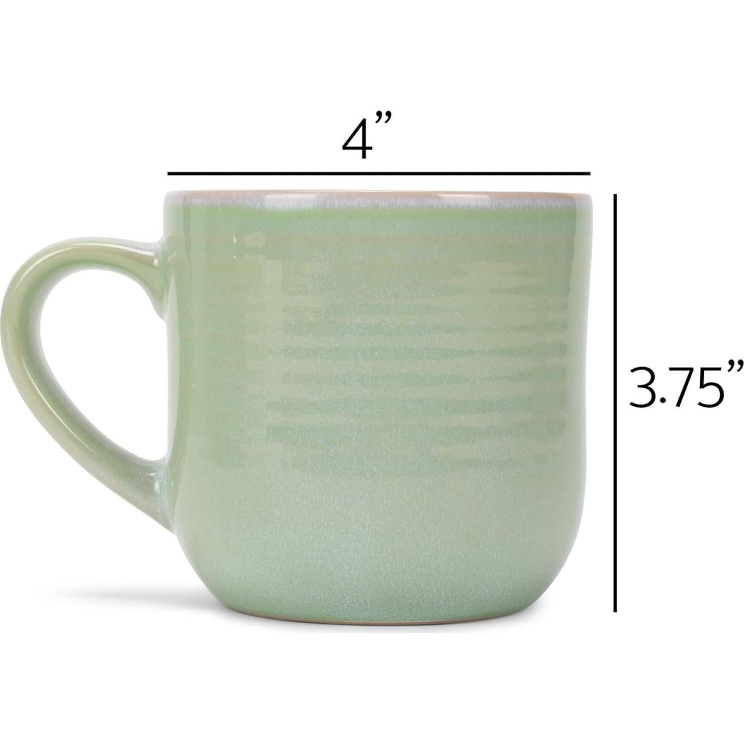 Elanze Designs Glossy Reactive Glaze Large 17 Fluid Ounce Everyday Kitchen Food Grade Ceramic Stoneware Coffee Mug Cup with Comfort Curved Handles, Set of 4, Seafoam Mint Green