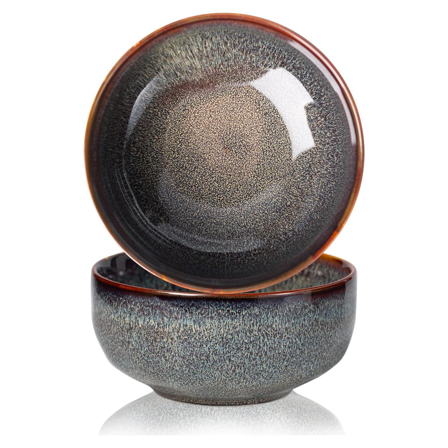 Juego de 2 Cuencos de Cerámica KYBSCZ 22 Onzas Marrón Caramelo