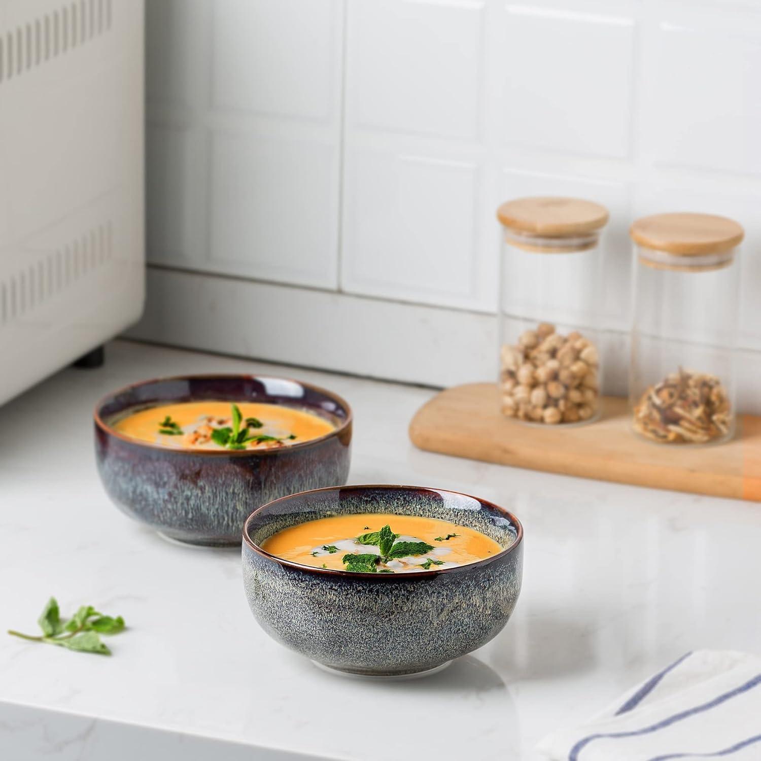 Juego de 2 Cuencos de Cerámica KYBSCZ 22 Onzas Marrón Caramelo