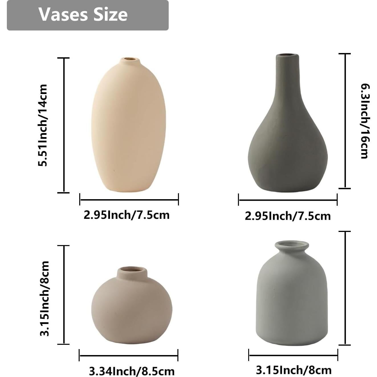 Juego de 4 Jarrones de Cerámica Tuioyoc Multicolor 8-16 cm