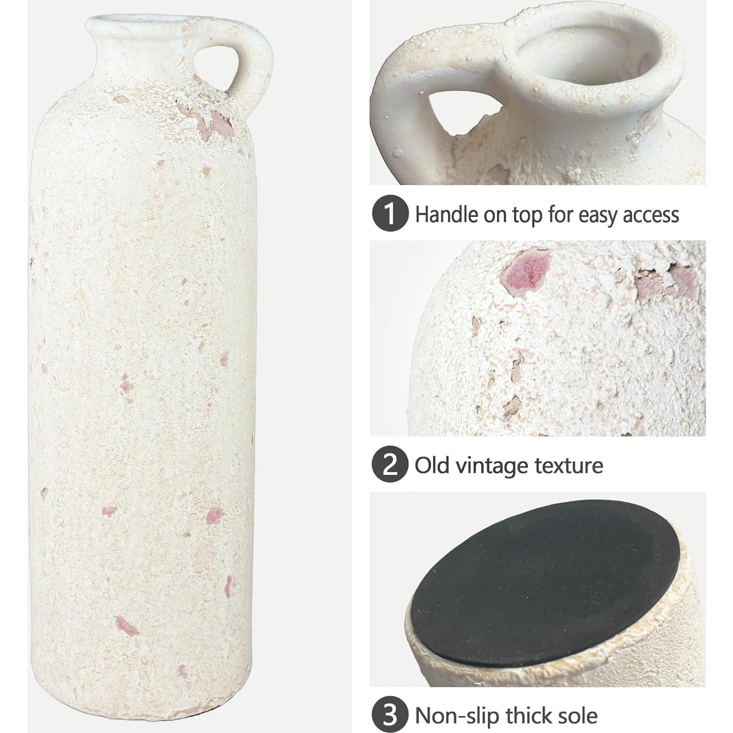 Juego de 3 Jarrones de Cerámica Xunsiga Rústicos Blancos