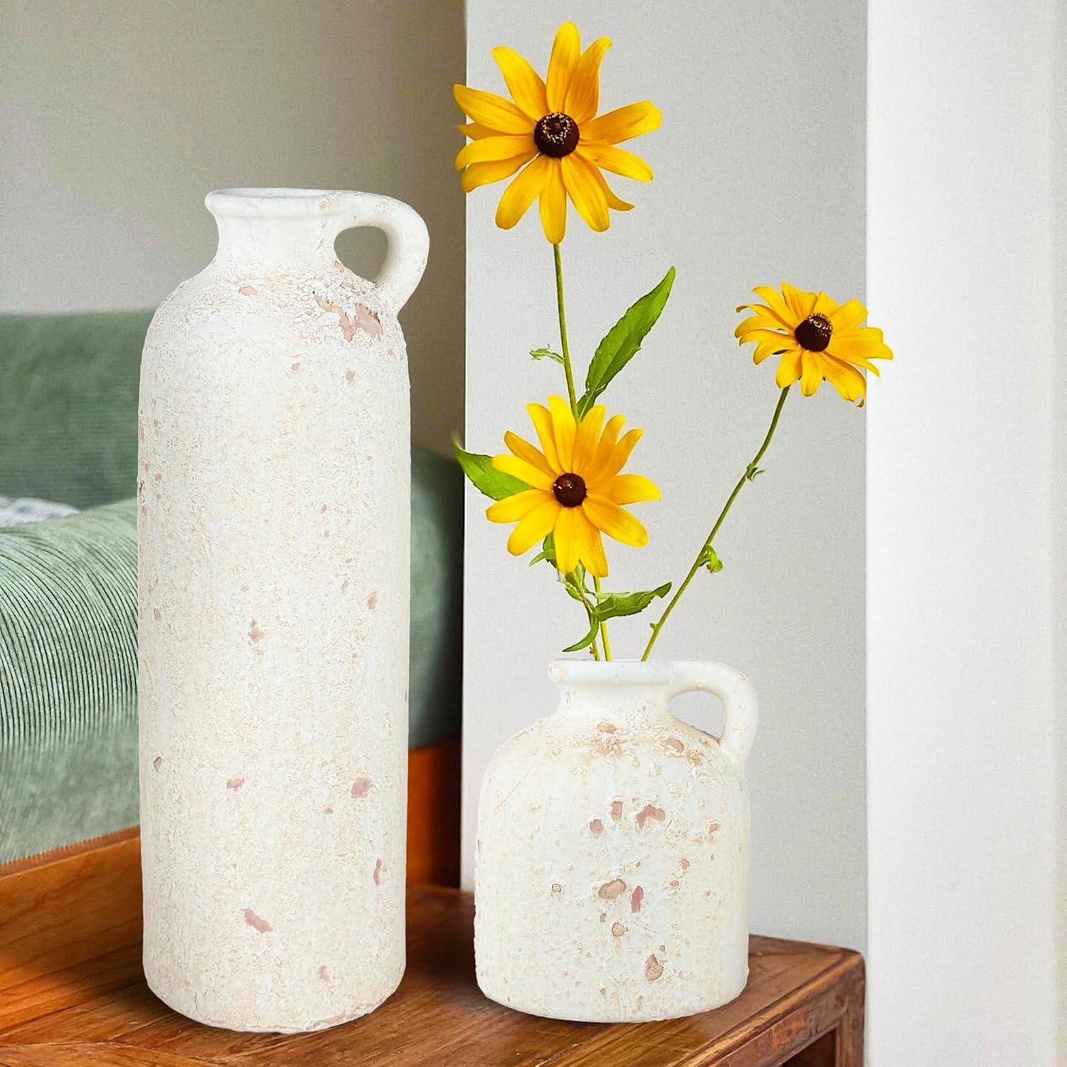 Juego de 3 Jarrones de Cerámica Xunsiga Rústicos Blancos