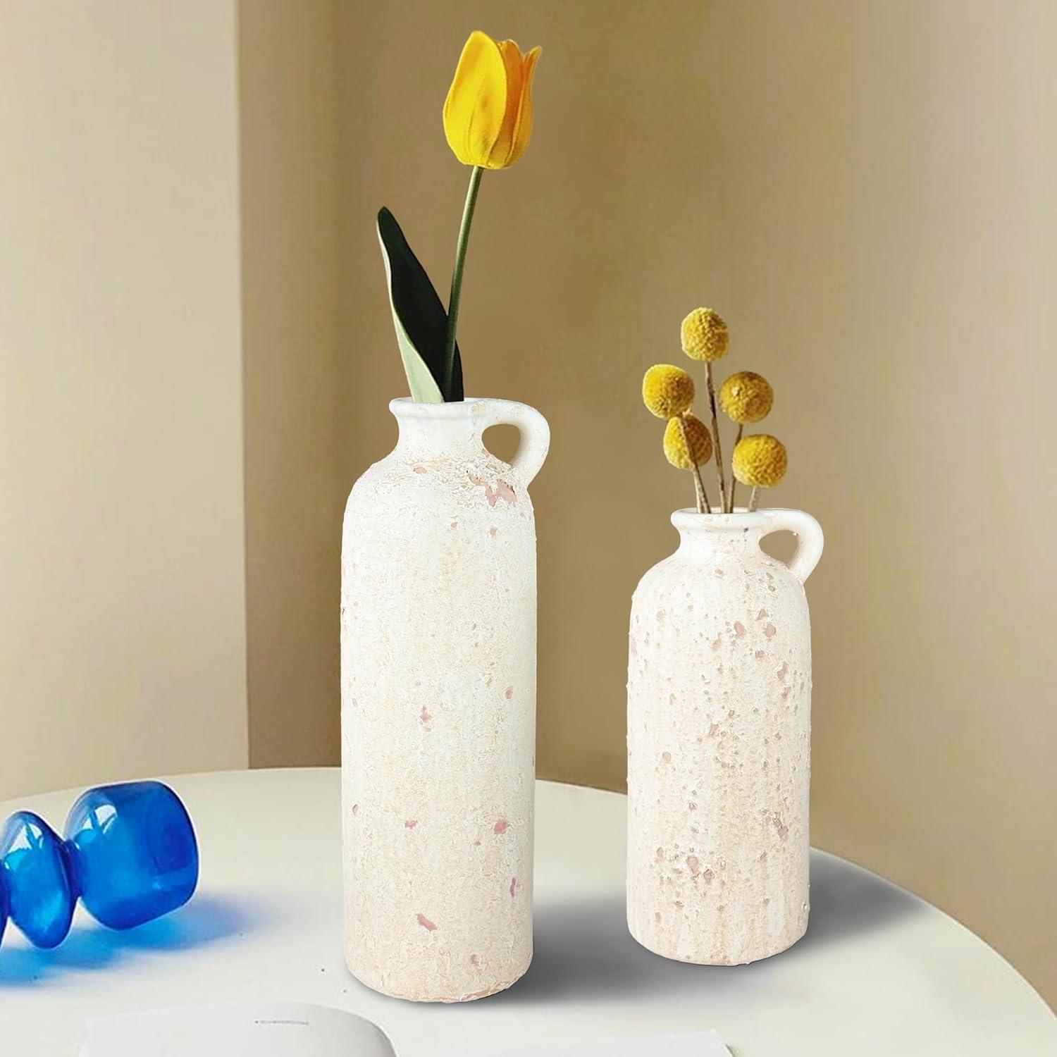 Juego de 3 Jarrones de Cerámica Xunsiga Rústicos Blancos