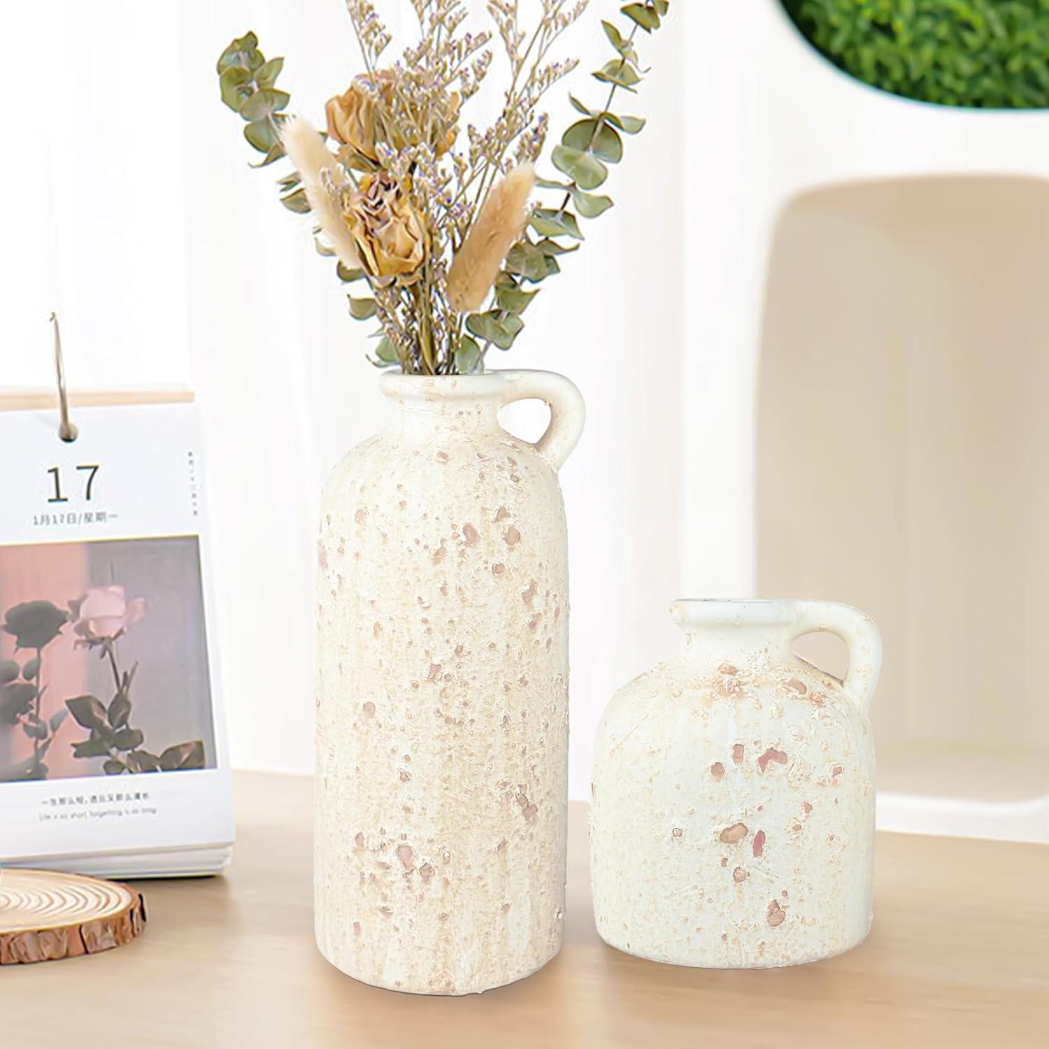 Juego de 3 Jarrones de Cerámica Xunsiga Rústicos Blancos