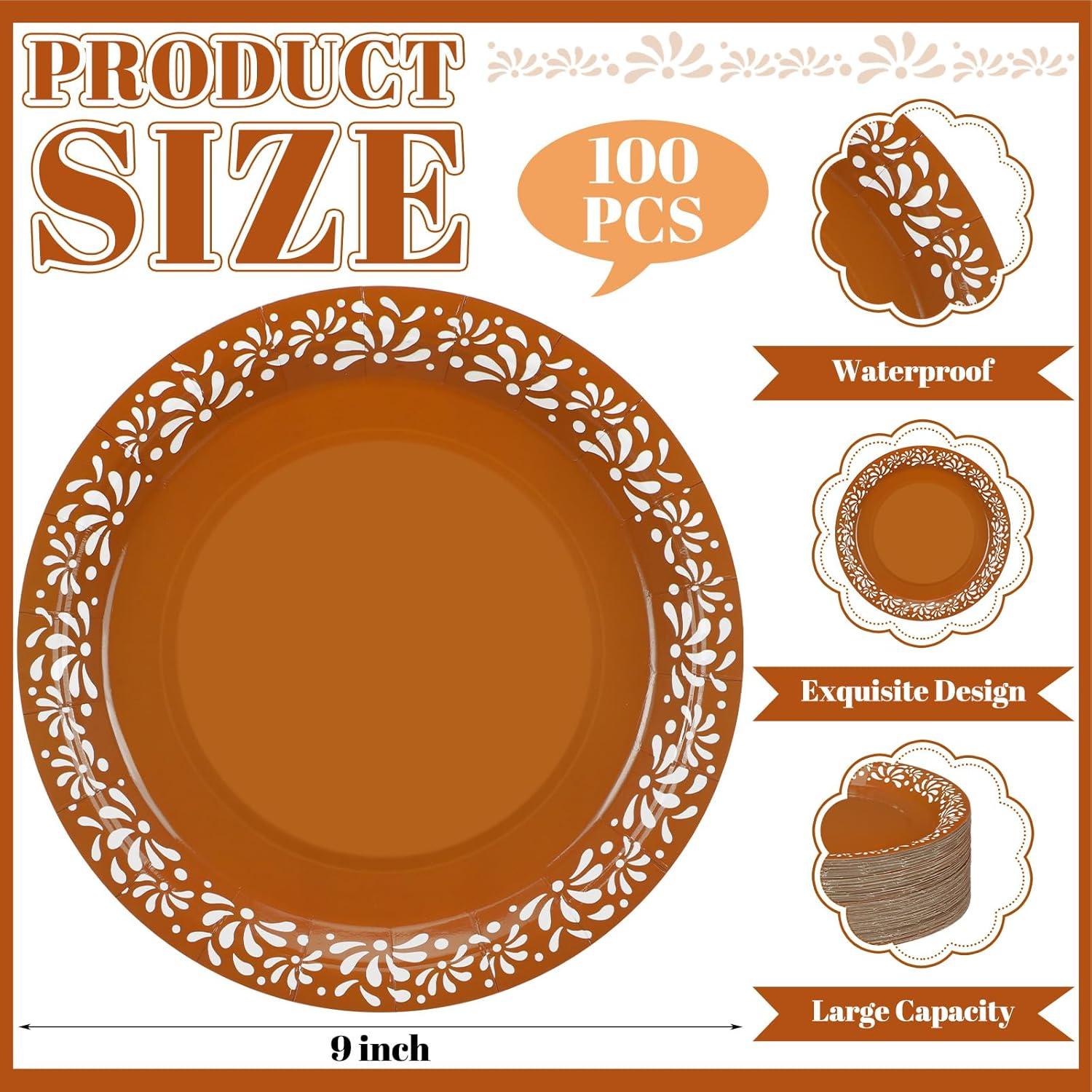 Platos Desechables Mexicanos Yungyan 100 Pcs 23 cm Floral