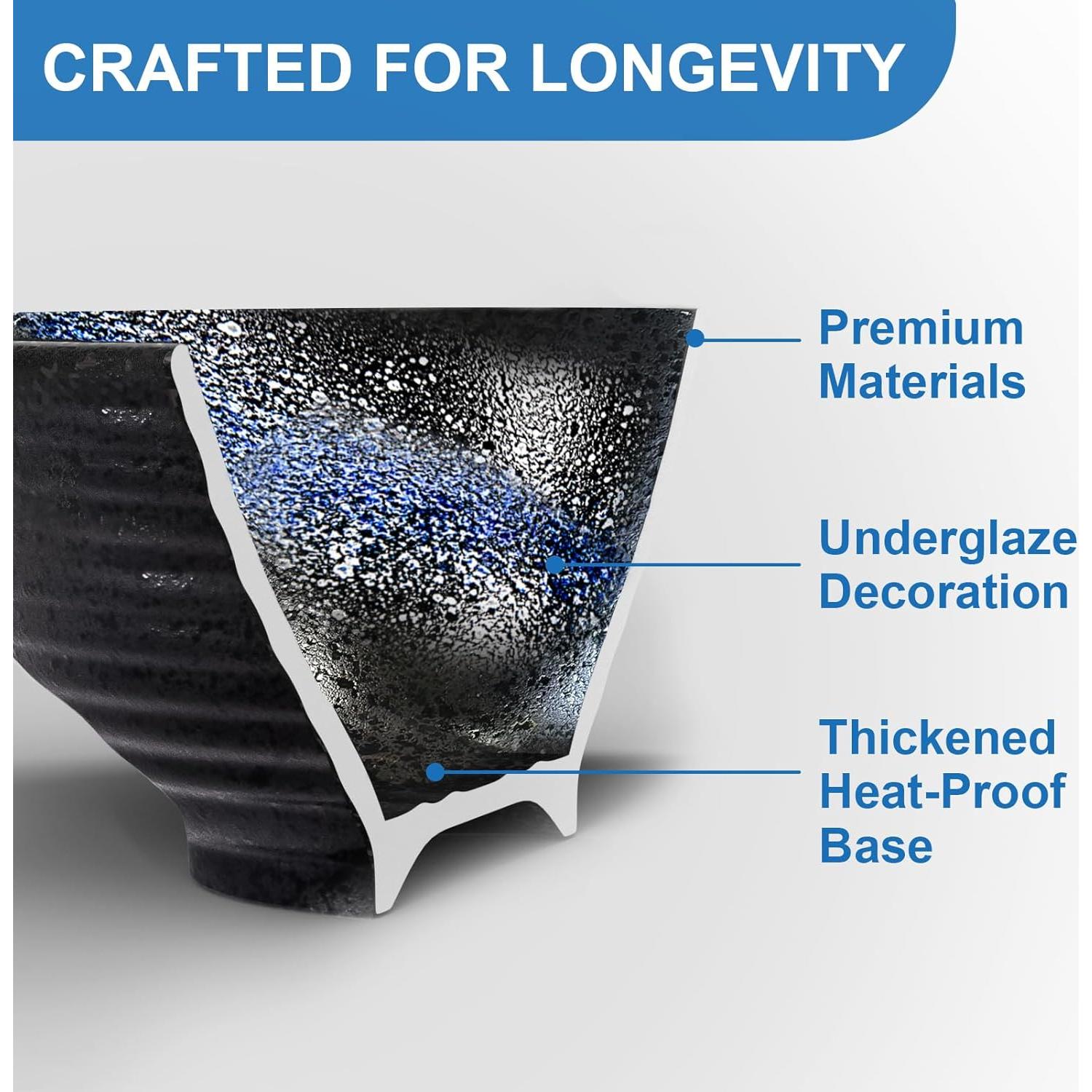 Juego de 2 Tazones de Ramen Cerámica YTLEMON 1000ml Azul