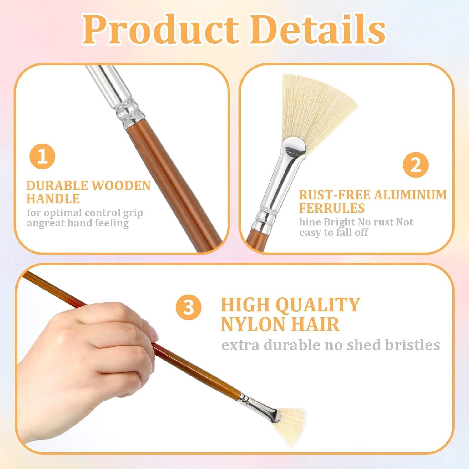 Juego de 7 Pinceles de Abanico TIESOME con Mango de Madera