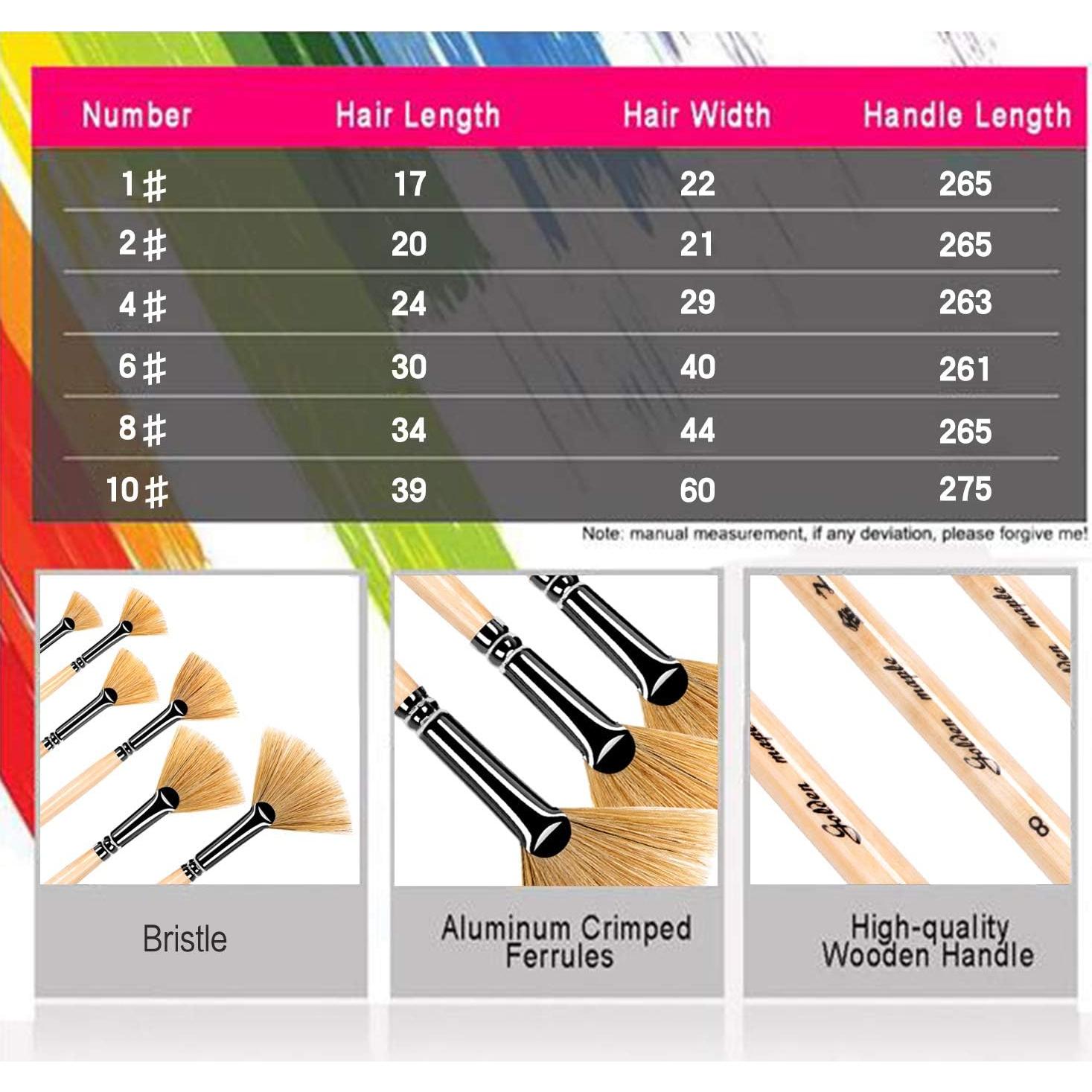 Juego de Pinceles de Pintura Golden Maple - 6 Piezas de Cerda de Jabalí