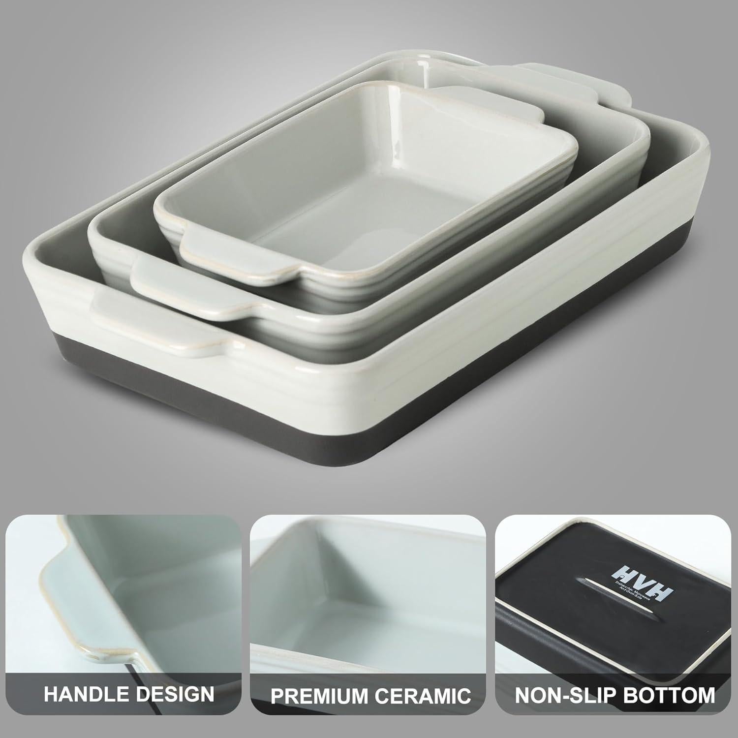 Juego de Fuentes para Hornear HVH Cerámica Negra 3 Piezas