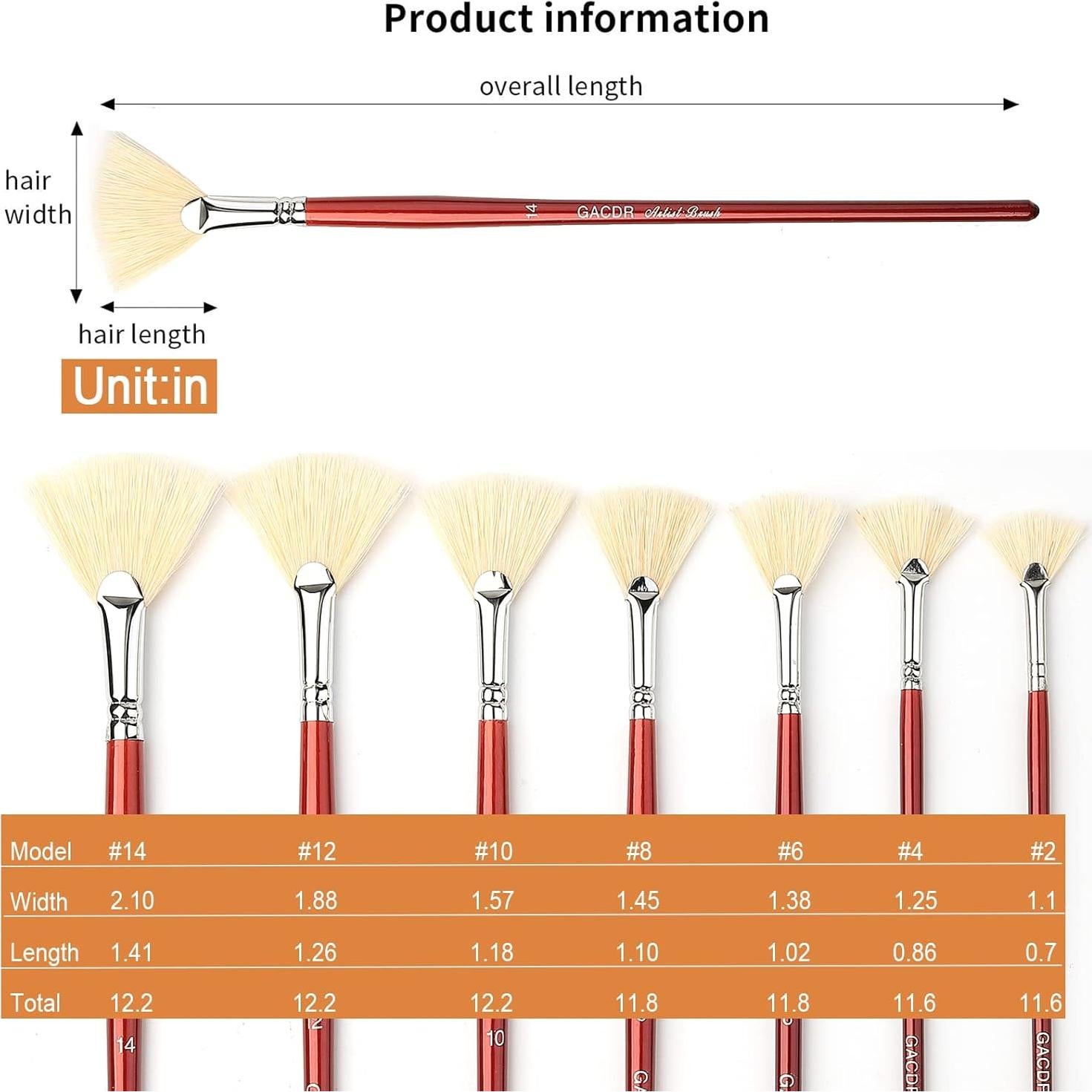 Set de 7 Pinceles en Forma de Abanico GACDR para Pintura