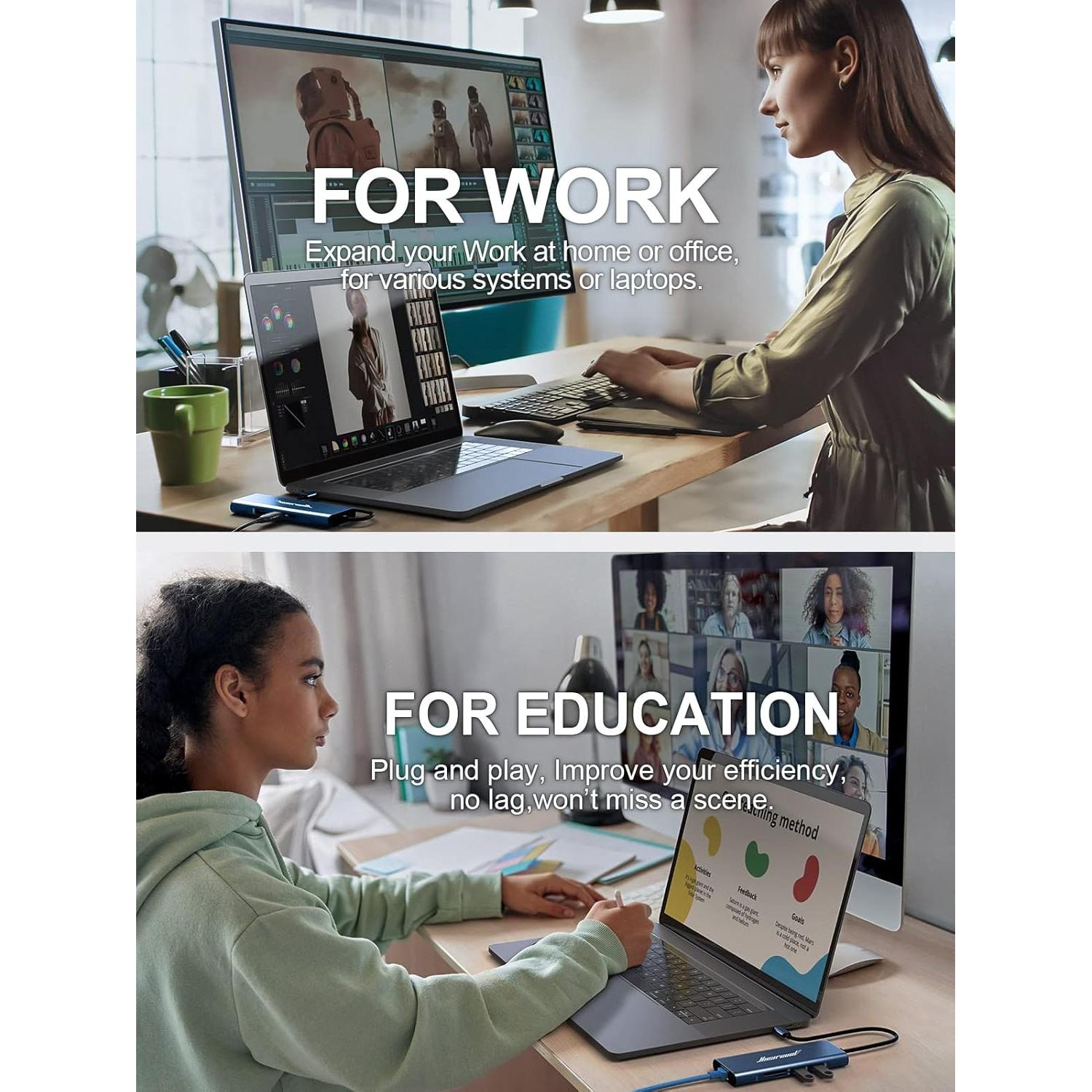 Hiearcool Hub USB-C 8 en 1 4K 60Hz Adaptador Ethernet