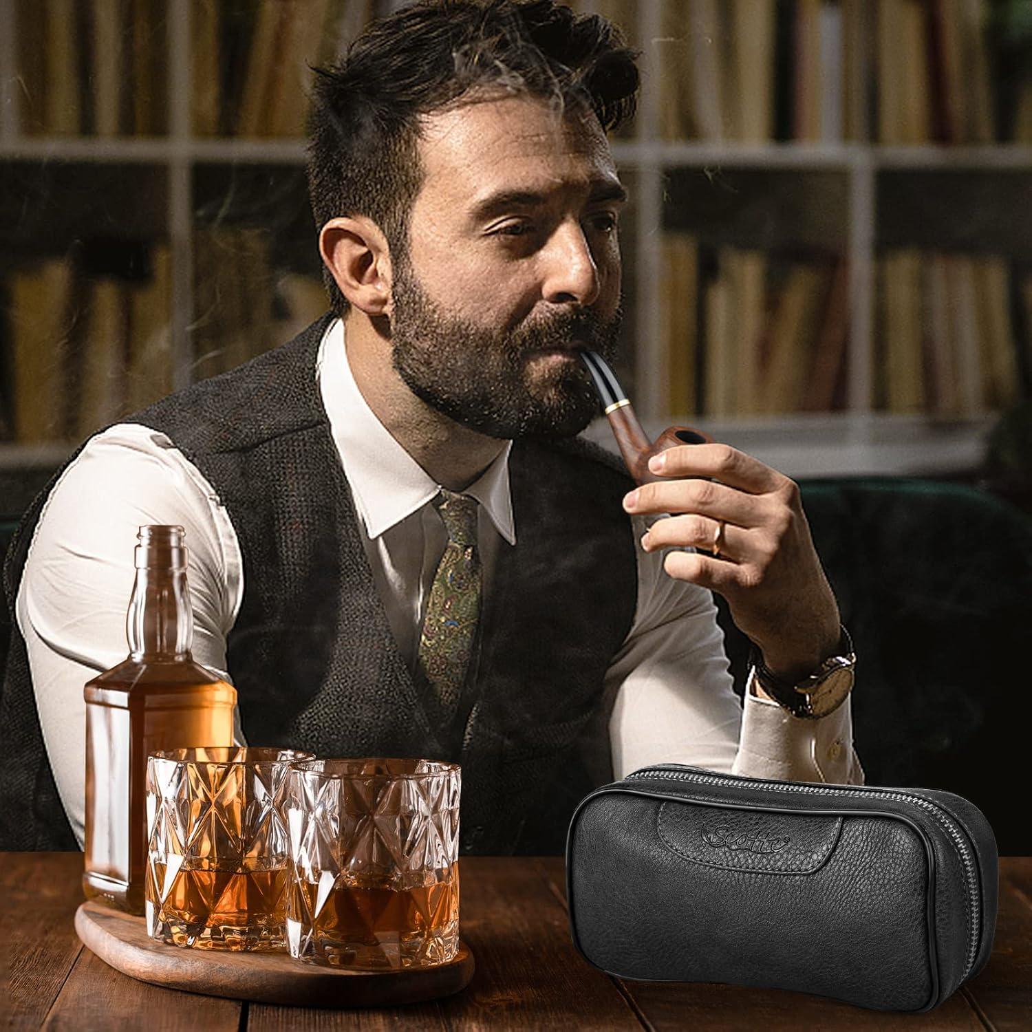 Juego de Pipa de Tabaco Scotte con Accesorios y Bolsa de Cuero