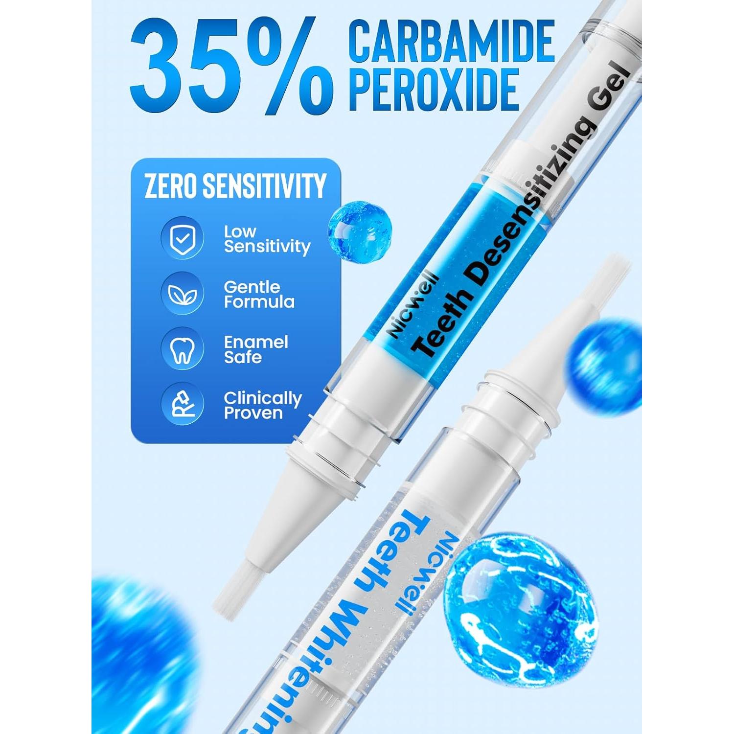 Kit Blanqueamiento Dental Nicwell para Dientes Sensibles - 3 Gel 35% y Luz LED