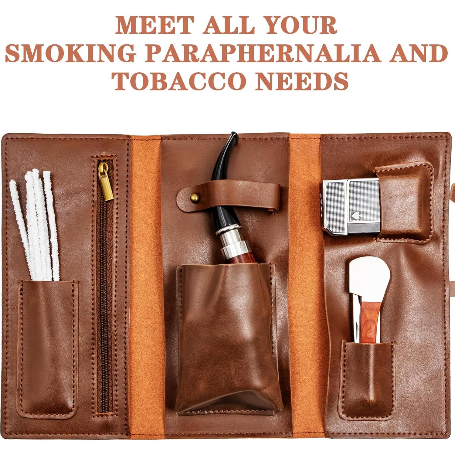 Bolsa de Pipa de Tabaco SPIPER de Cuero PU, 7 Bolsillos, Marrón