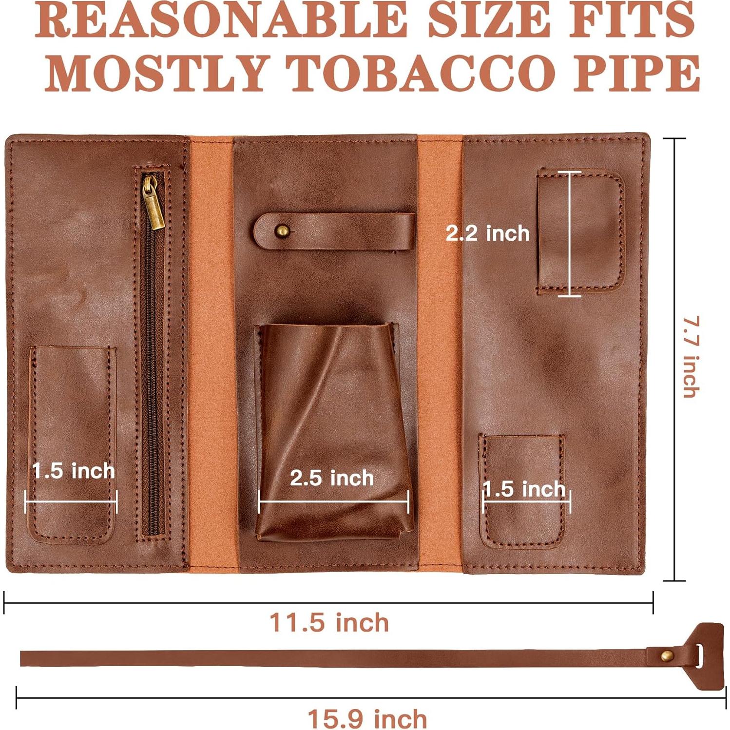 Bolsa de Pipa de Tabaco SPIPER de Cuero PU, 7 Bolsillos, Marrón