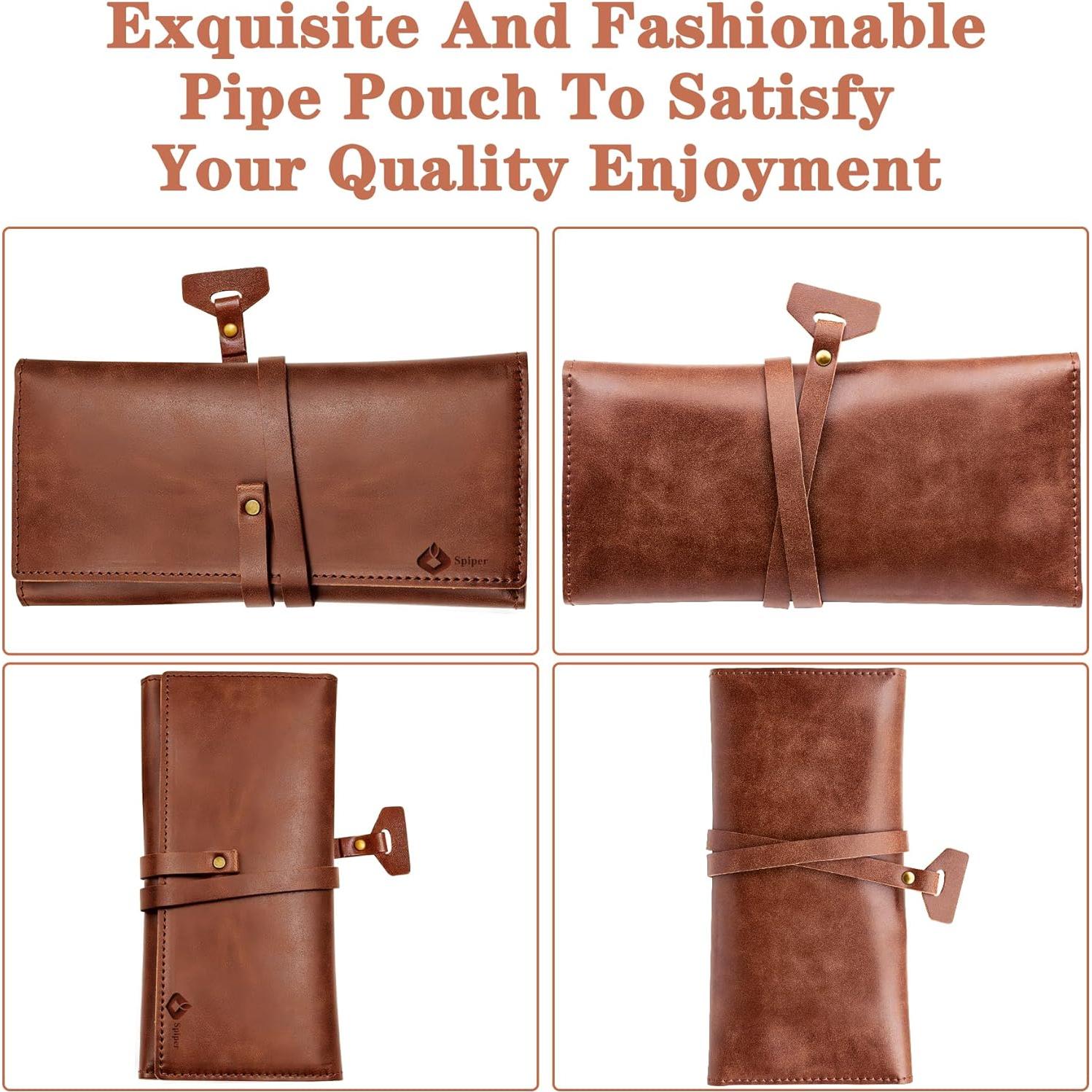 Bolsa de Pipa de Tabaco SPIPER de Cuero PU, 7 Bolsillos, Marrón
