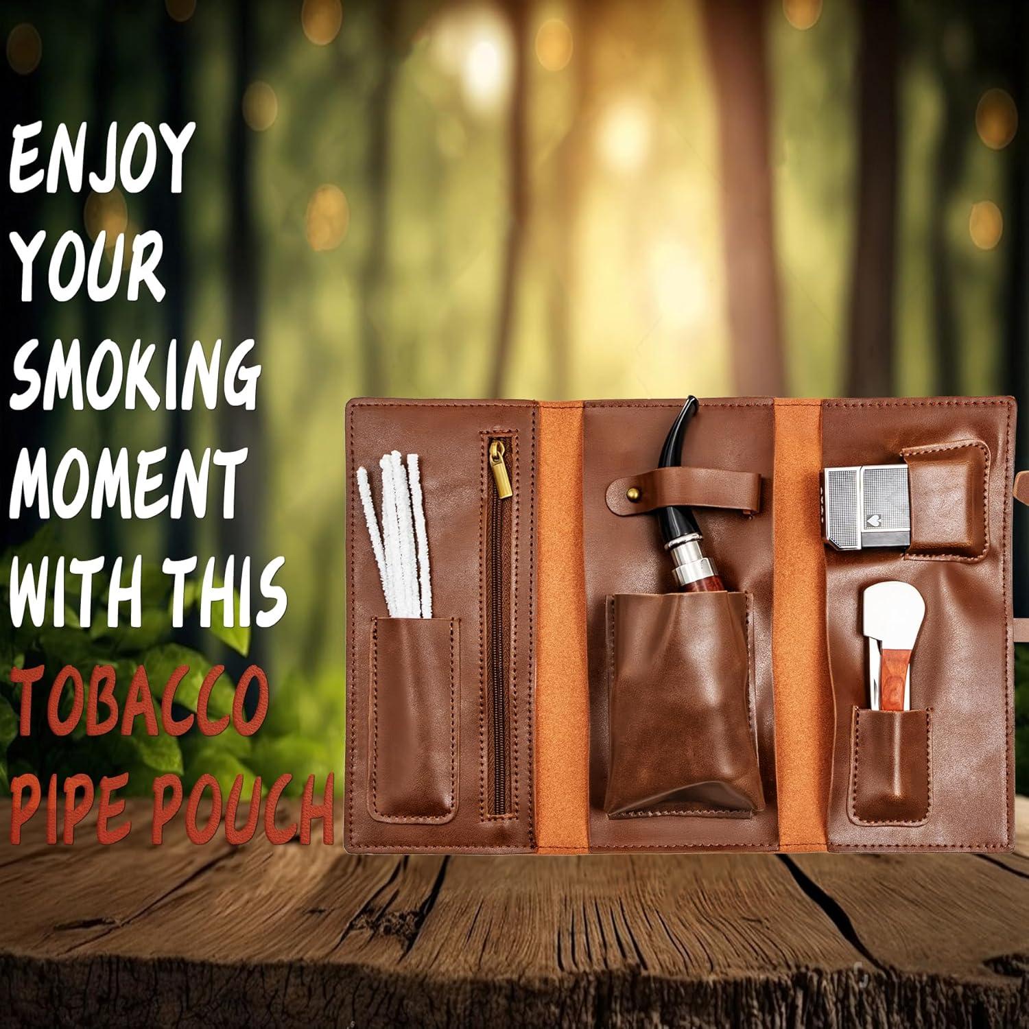 Bolsa de Pipa de Tabaco SPIPER de Cuero PU, 7 Bolsillos, Marrón