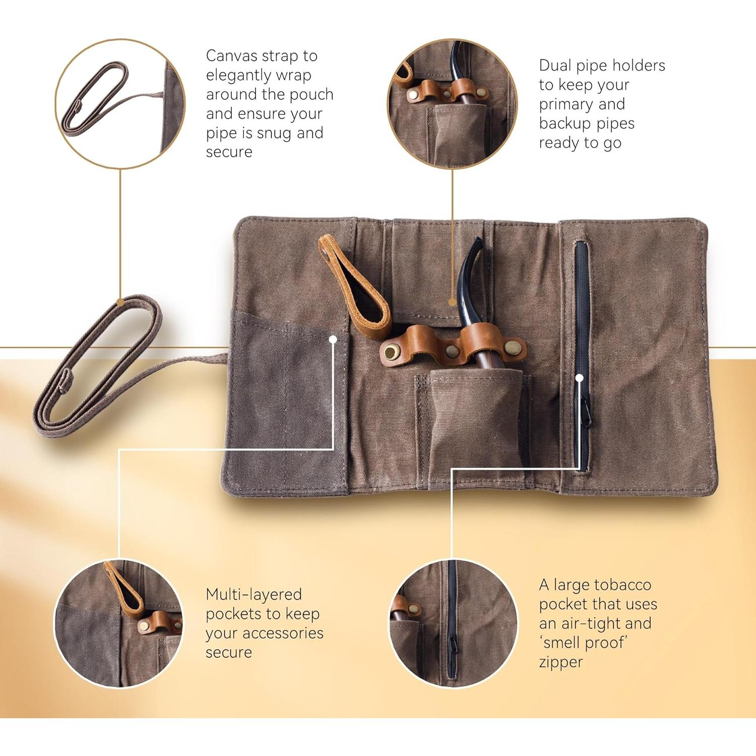 Bolsa de Pipa de Lona Encera Whitluck con Soporte de Cuero